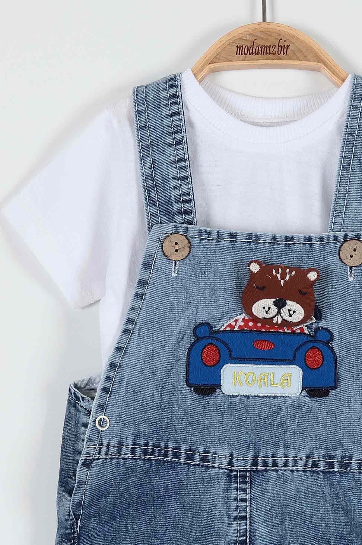 Mavi (12-24 Ay) Araba Nakışlı Paça Lastikli  Erkek Bebe Takım 182655