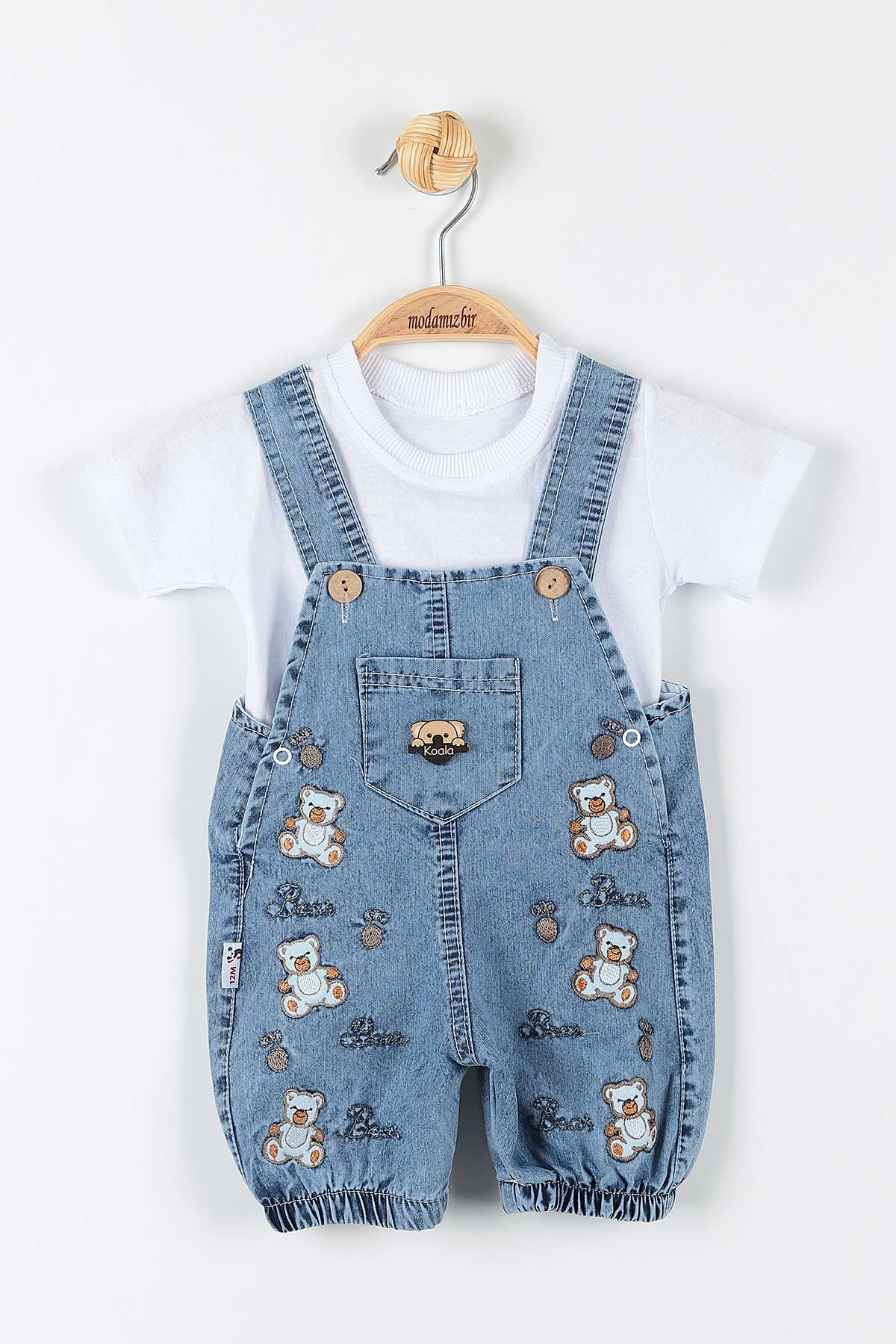 Mavi (12-24 Ay) Ayı Nakışlı Cep Detaylı Paça Lastikli  Erkek Bebe Takım 173390