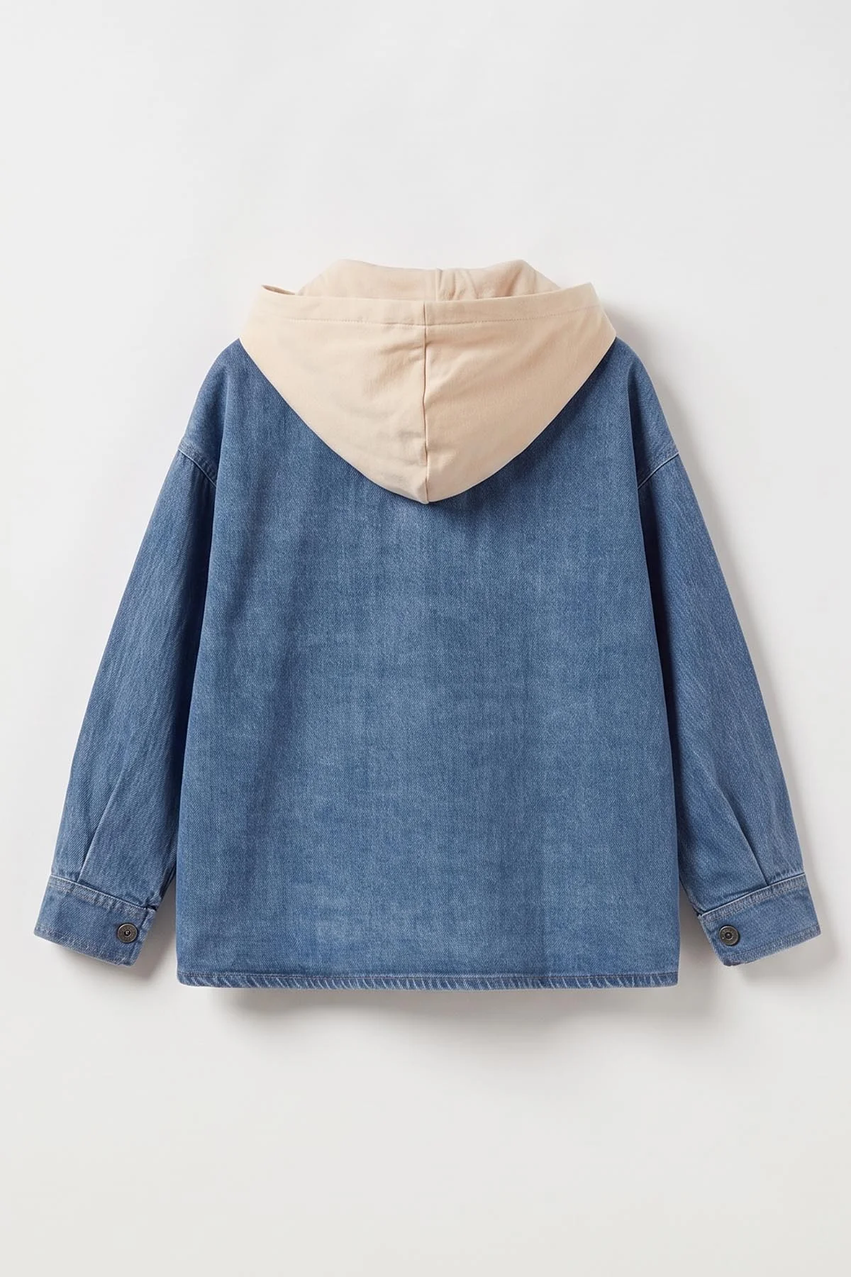 Mavi (2-14 Yaş) Çıkarılabilir Kapüşonlu Çit Cepli Oversize Çocuk Kot Ceket 478432