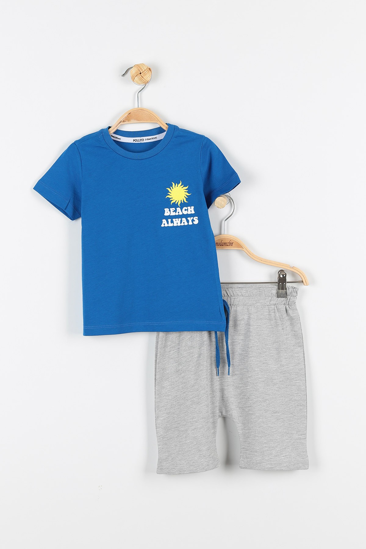 Mavi (2-5 Yaş) Beach Always Baskılı Şortlu Erkek Çocuk Takım 173621