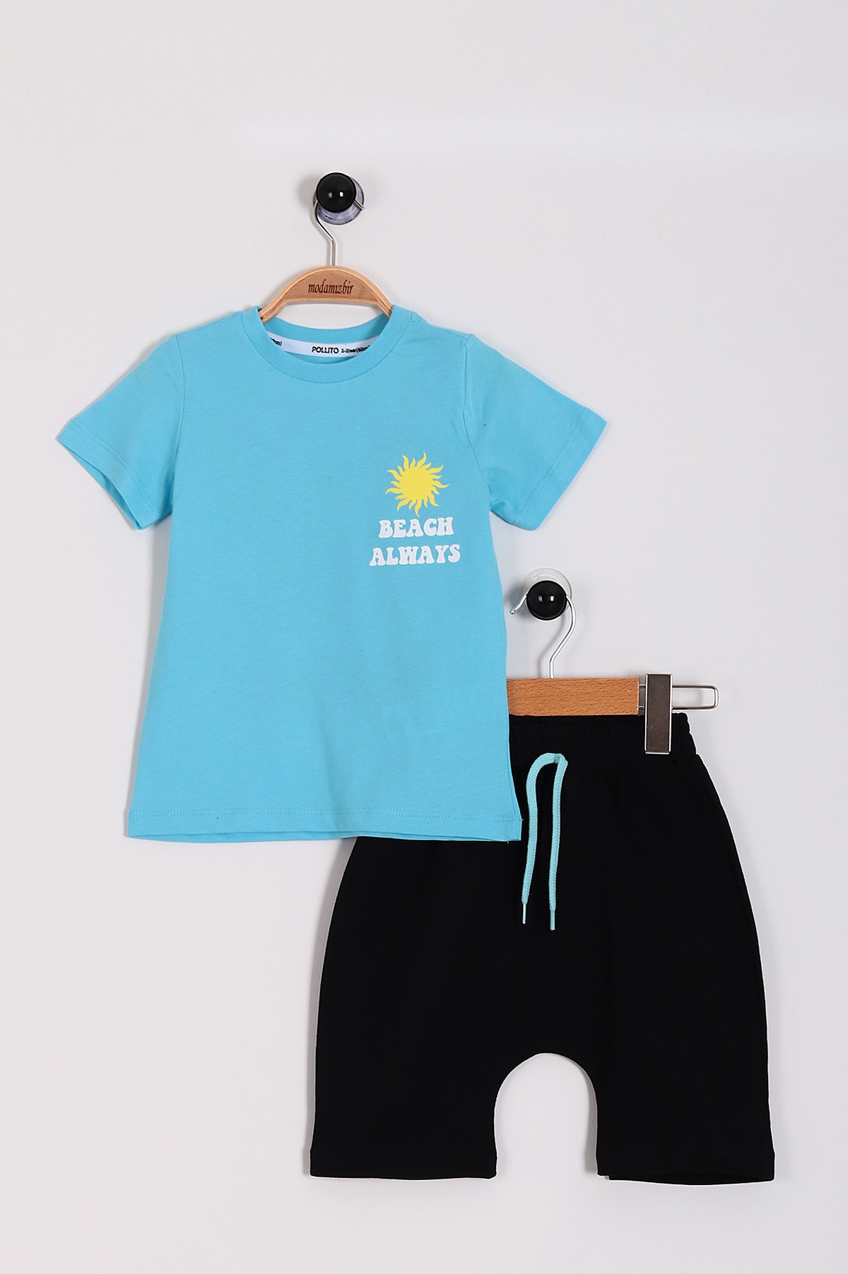 Mavi (2-5 Yaş) Beach Always Baskılı Şortlu Erkek Çocuk Takım 193108