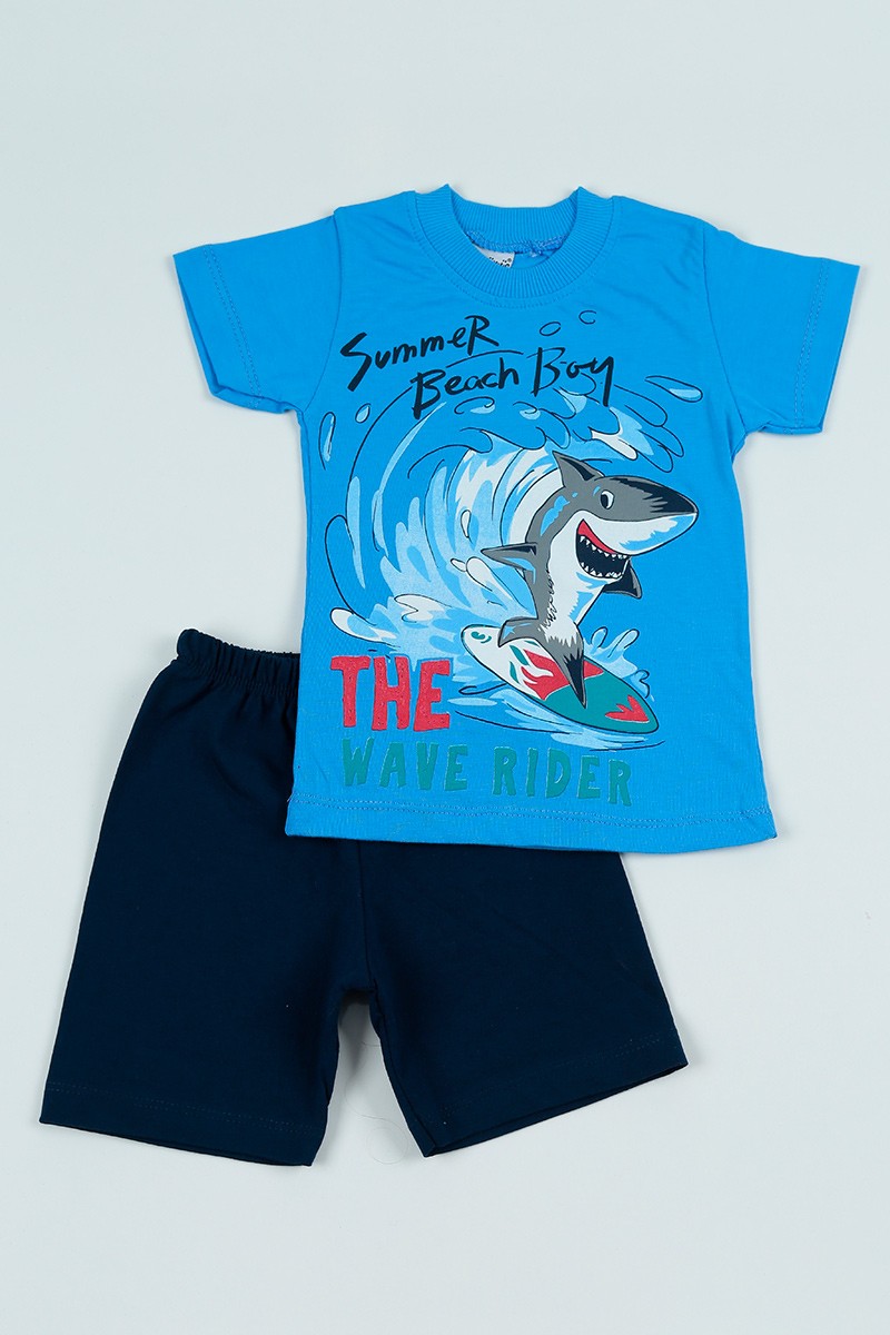 Mavi (2-5 Yaş) Köpekbalığı Baskılı Erkek Çocuk Şortlu Takım 97625