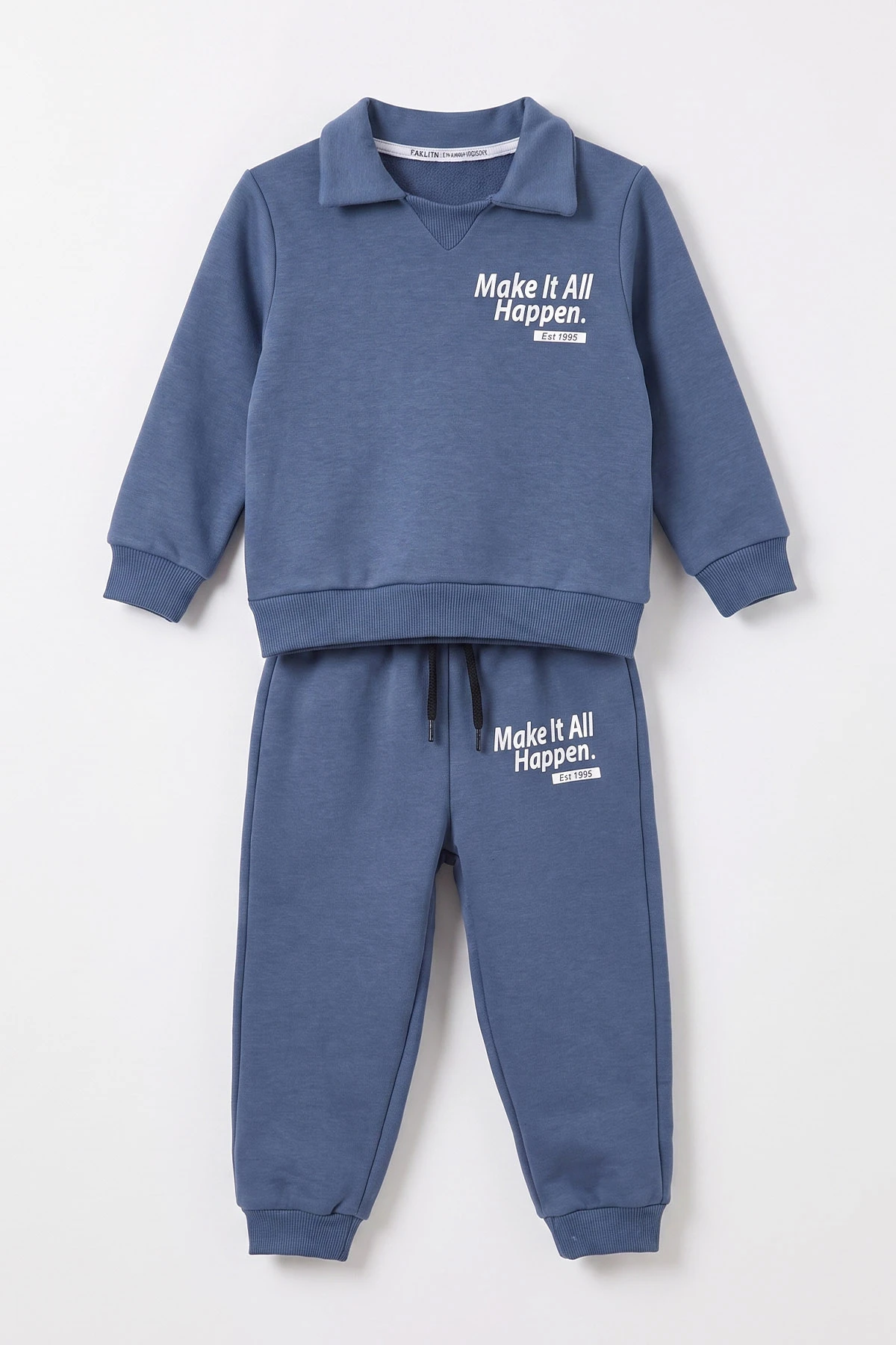 Mavi (2-6  Yaş) Yakalı Baskılı 3 İp Şardonlu Erkek Çocuk Kışlık Takım 481877
