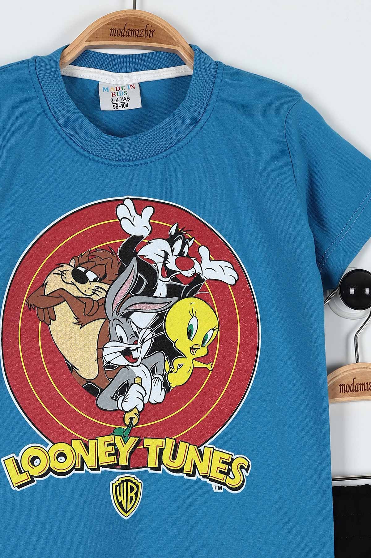 Mavi (3-10 Yaş) Looney Tunes Baskılı Şortlu Erkek Çocuk Takım 184492