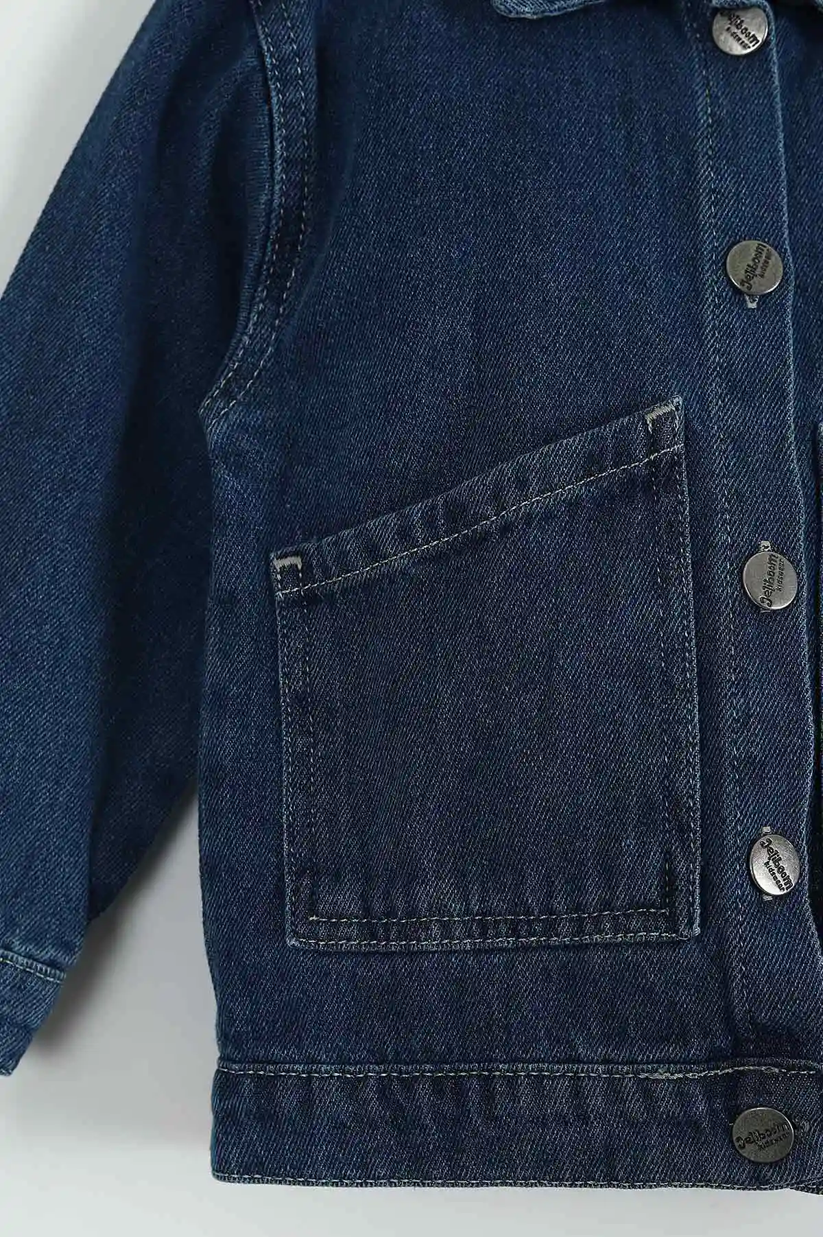 Mavi (3-10 Yaş)Karakter Baskılı Kot Ceket Pantolonlu Kız Çocuk Takım 427200