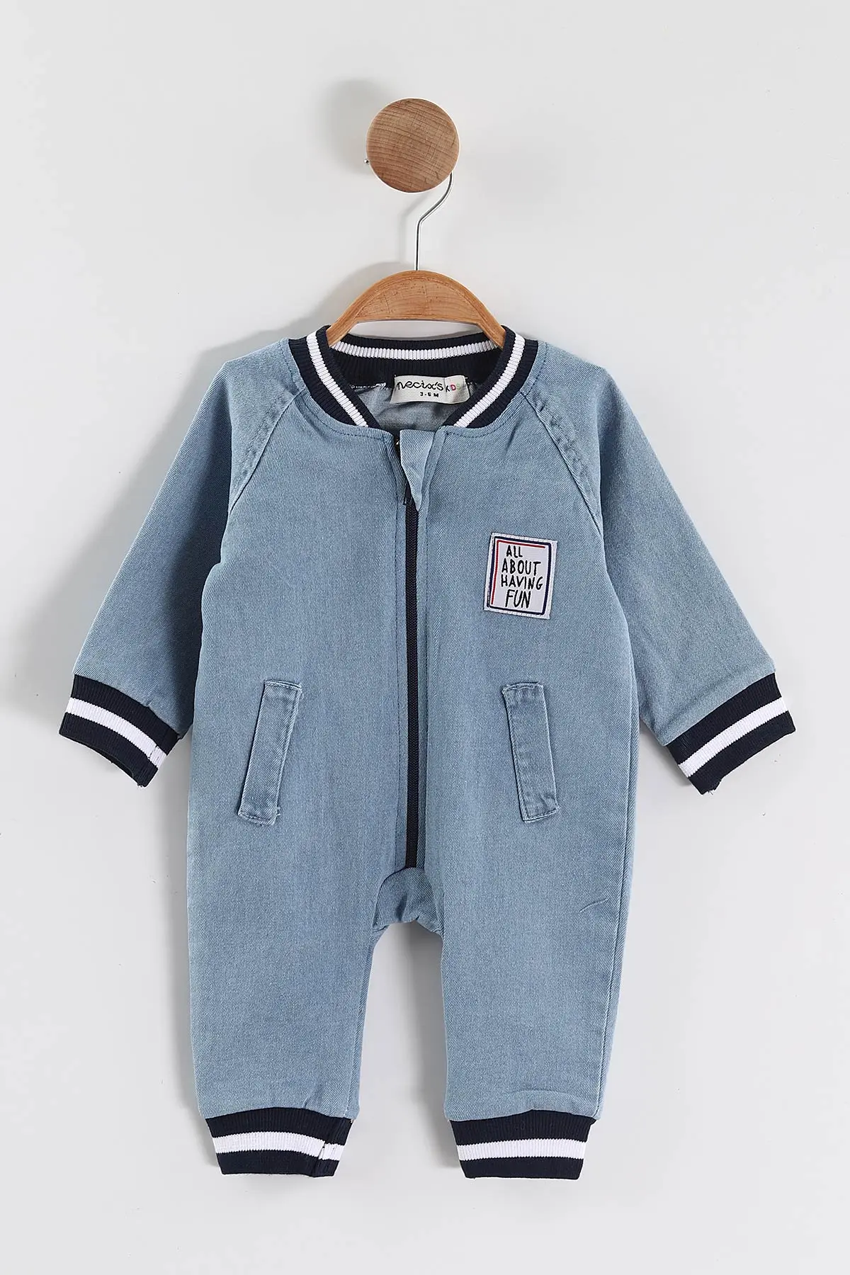 Mavi (3-12 Ay) Fermuarlı Erkek Bebek Kot Tulum 468787