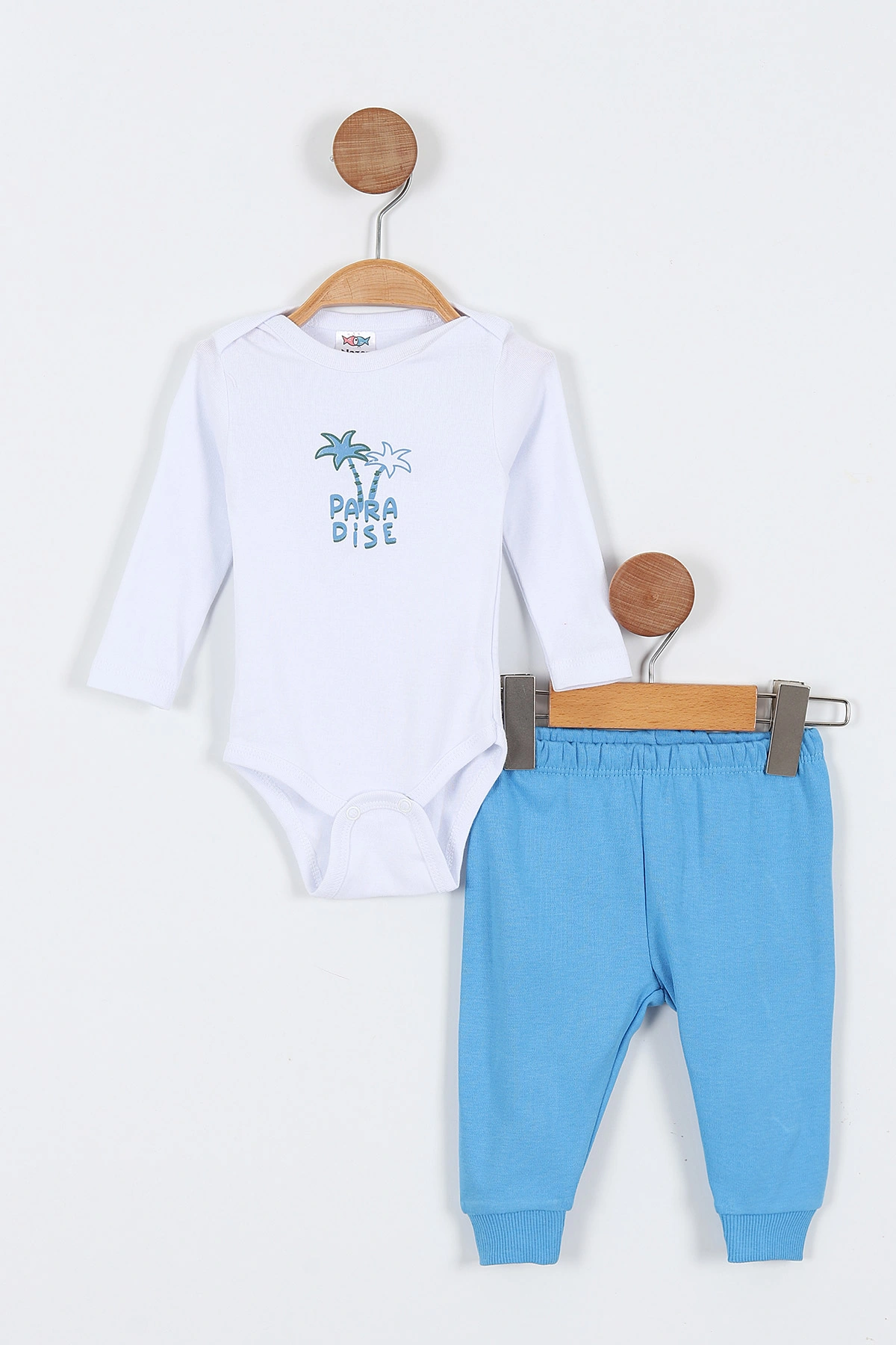 Mavi (3-12 Ay) Paradise Baskılı Kapüşonlu İnterlok Erkek Bebek 3'lü Takım 335780