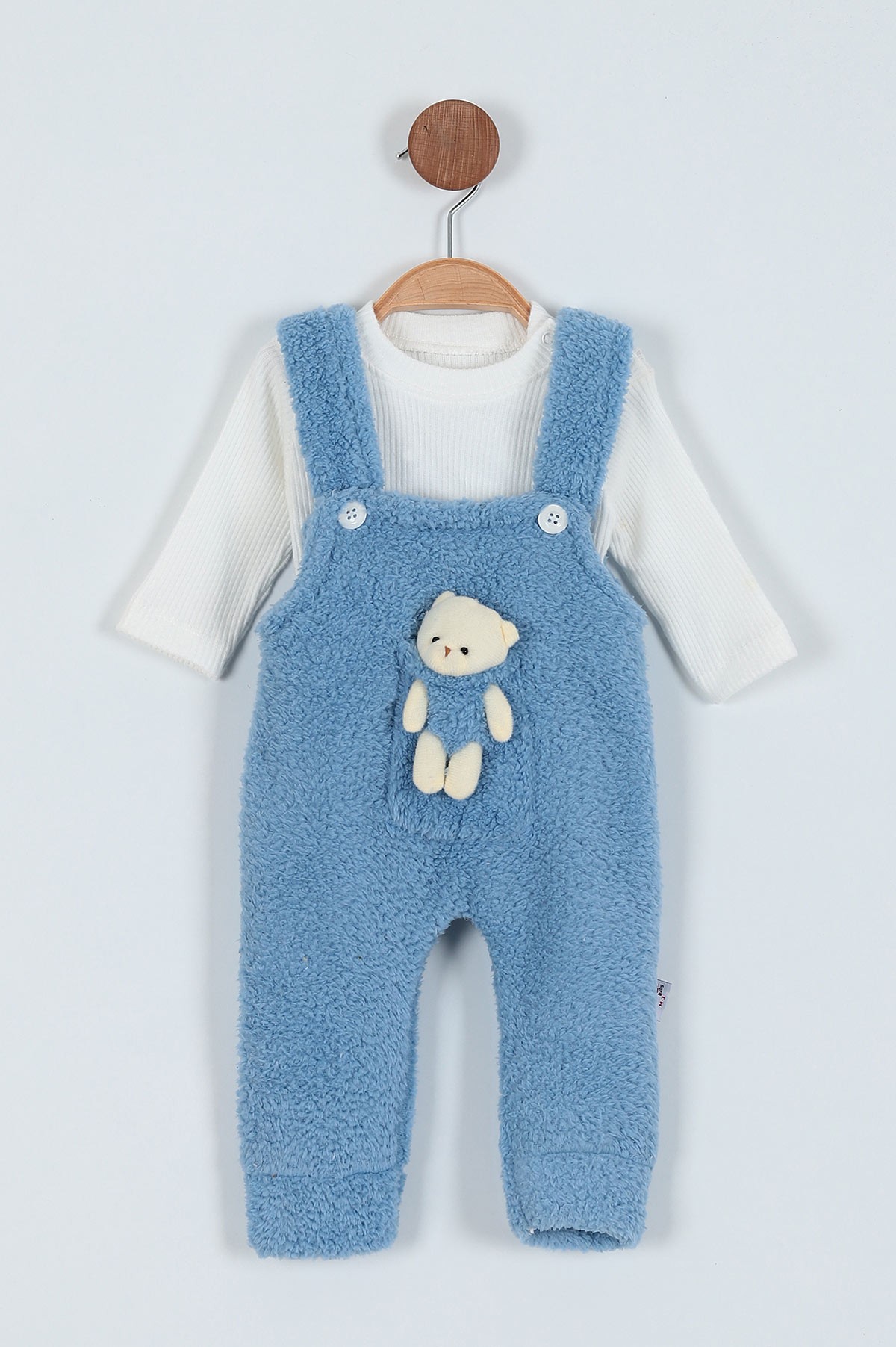 Mavi (3-15 Ay) Ayı Oyuncaklı Welsoft İkili Erkek Bebe Salopet 220529