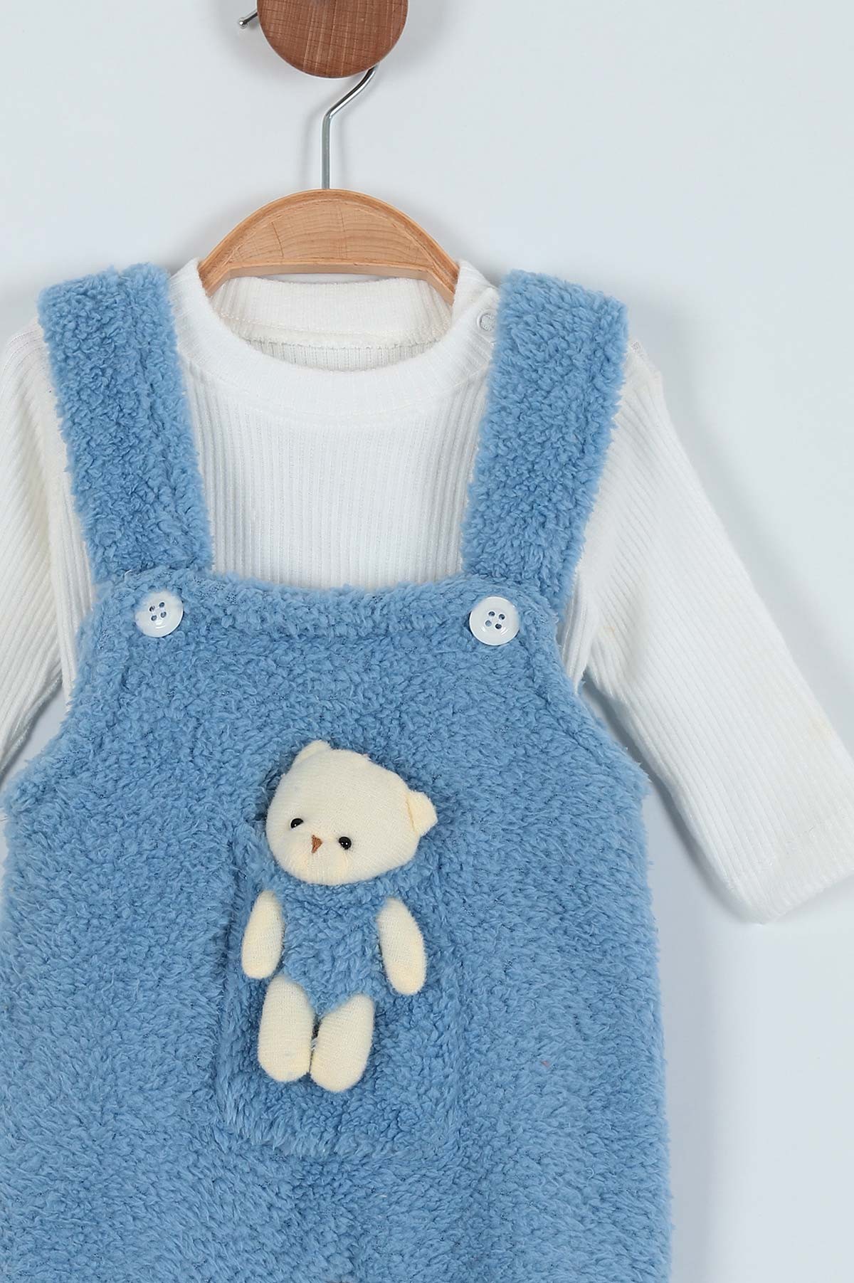 Mavi (3-15 Ay) Ayı Oyuncaklı Welsoft İkili Erkek Bebe Salopet 220529