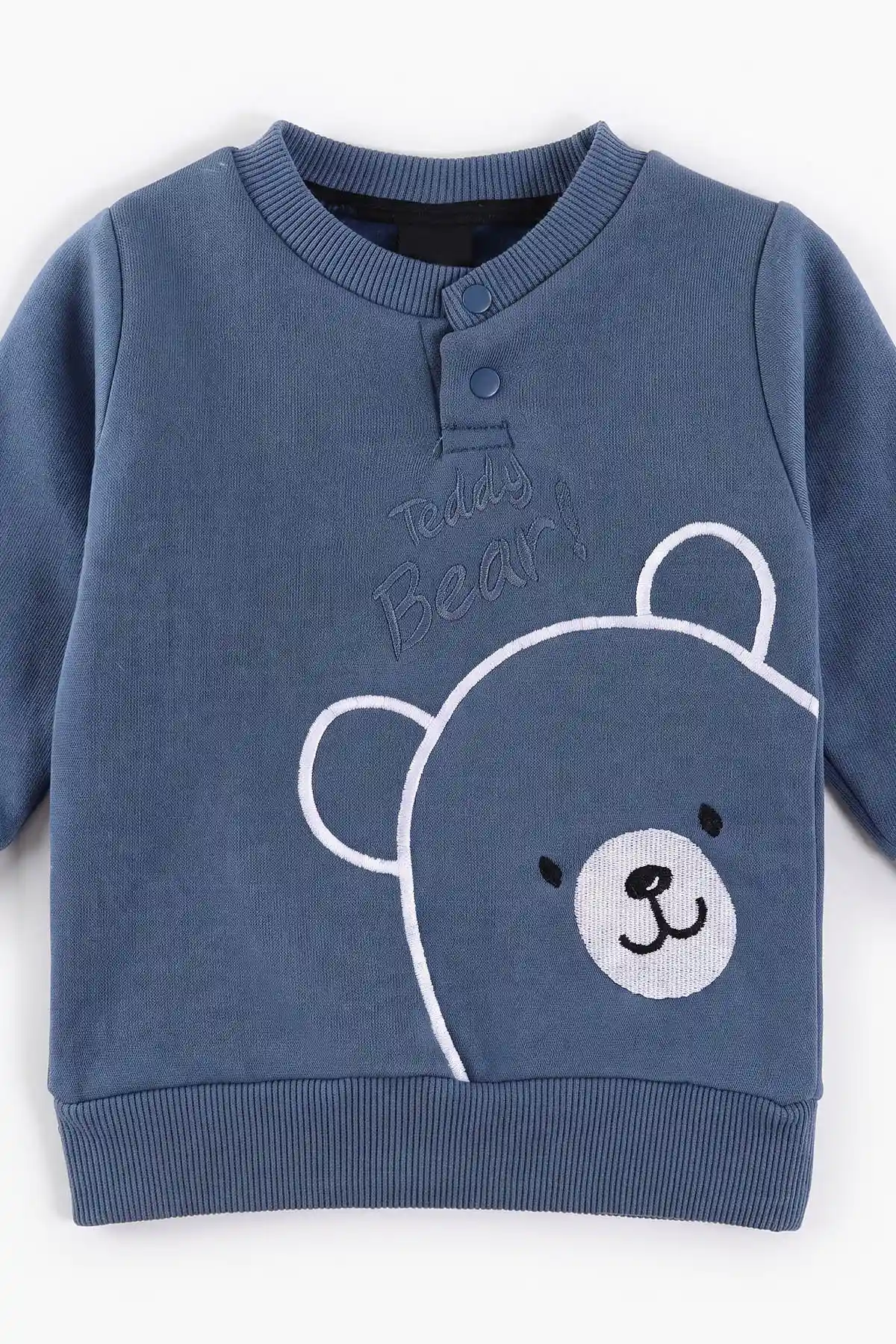 Mavi (3-24 Ay) Teddy Bear  Nakışlı  3 İp Şardonlu Erkek Bebek Kışlık Takım 495595