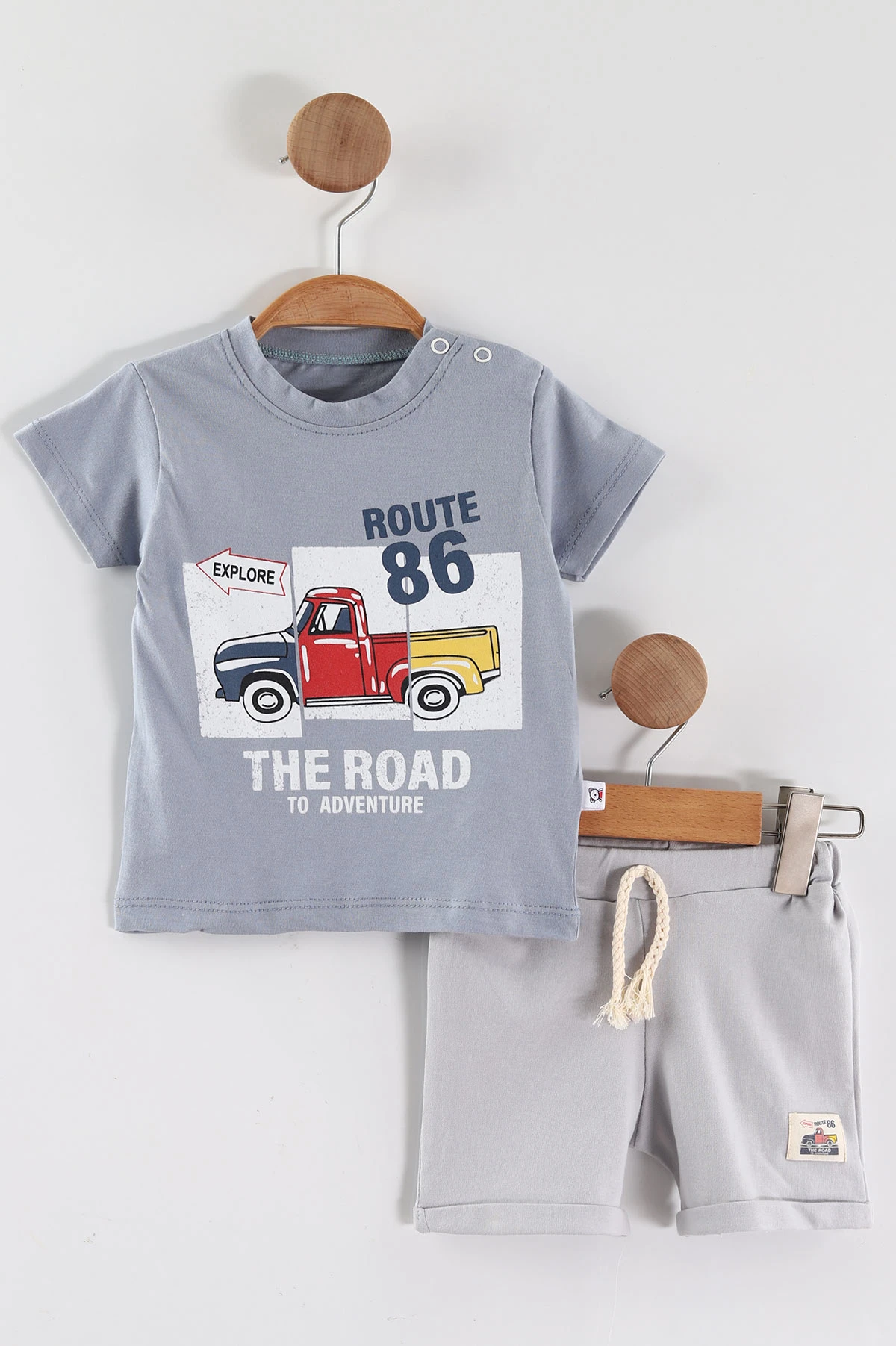 Mavi (3-24 Ay) The Road Baskılı Omuzdan Çıtçıtlı Tişört ve Şortlu Erkek Bebek Yazlık Takım 468050