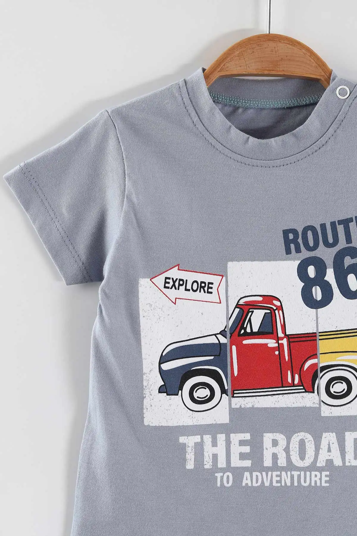 Mavi (3-24 Ay) The Road Baskılı Omuzdan Çıtçıtlı Tişört ve Şortlu Erkek Bebek Yazlık Takım 468050