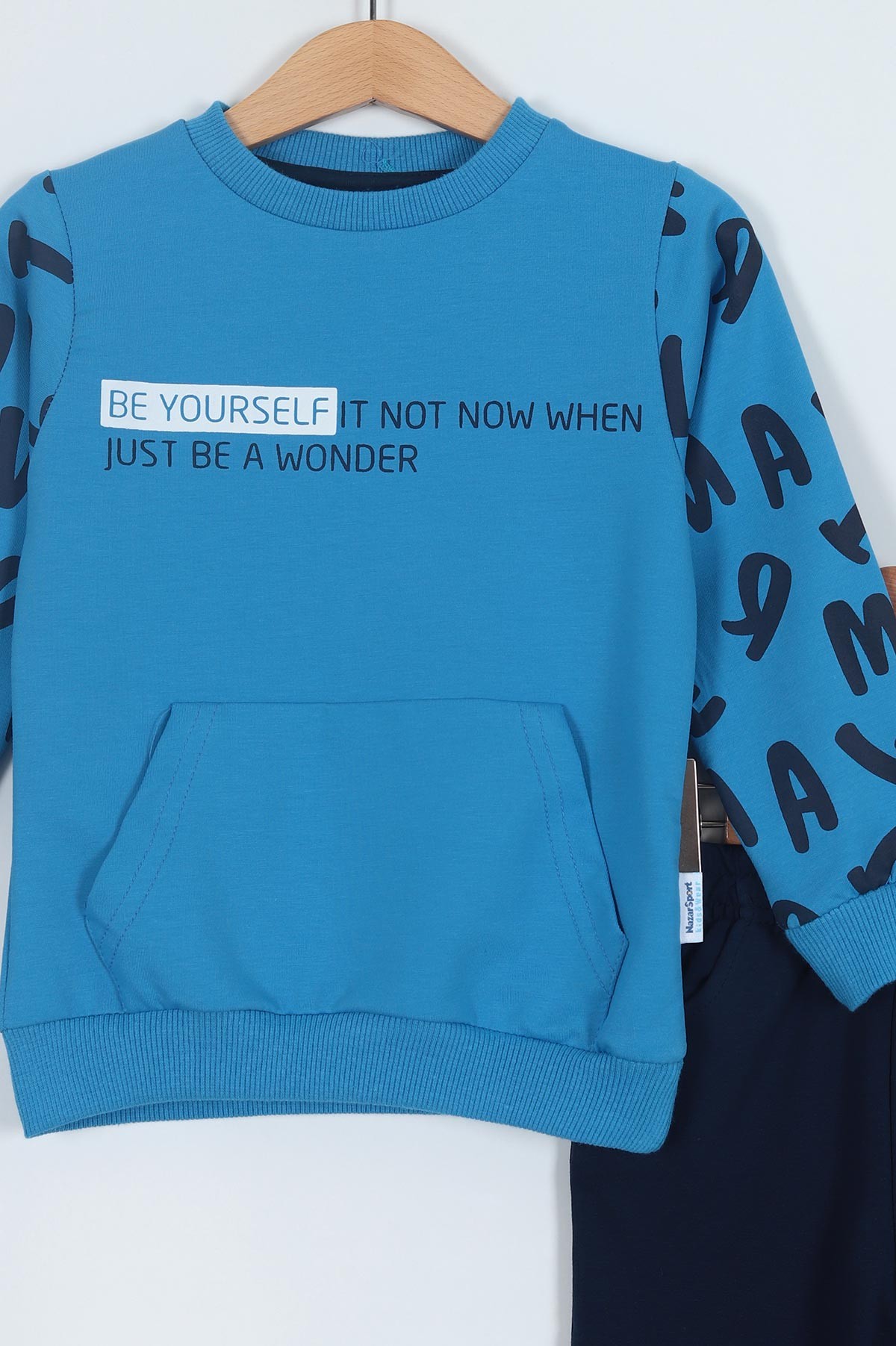 Mavi (3-6 Yaş) Kanguru Cepli Be Yourself Baskılı Erkek Çocuk Takım 208318