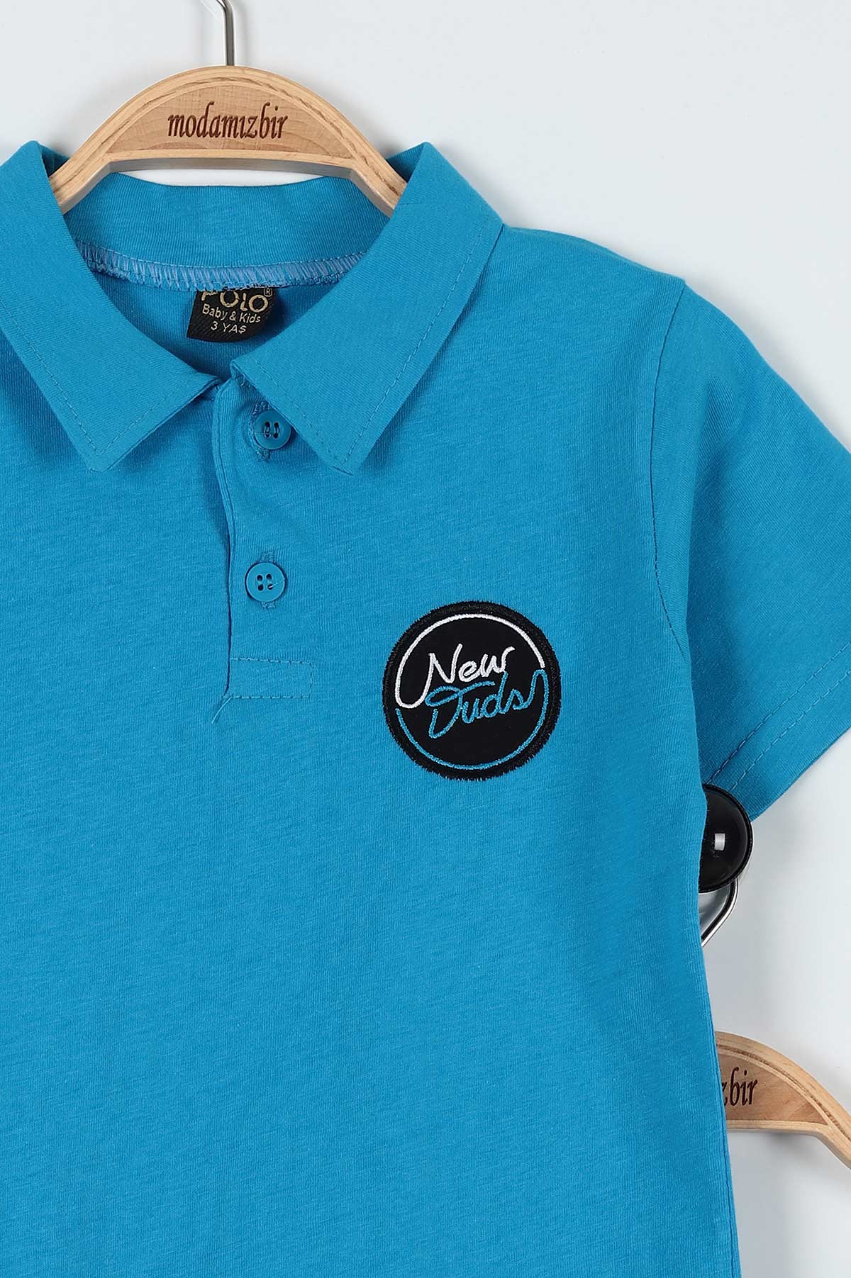 Mavi (3-6 Yaş) New Duds Nakışlı Yakalı Düğme Detaylı Erkek Bebe Takım 183589