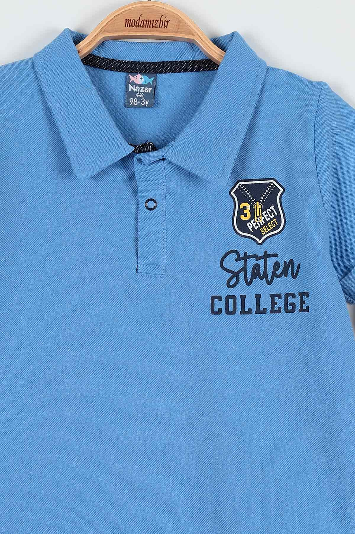 Mavi (3-6 Yaş) Staten College Baskılı Yaka Detaylı Şortlu Erkek Çocuk Takım 191721