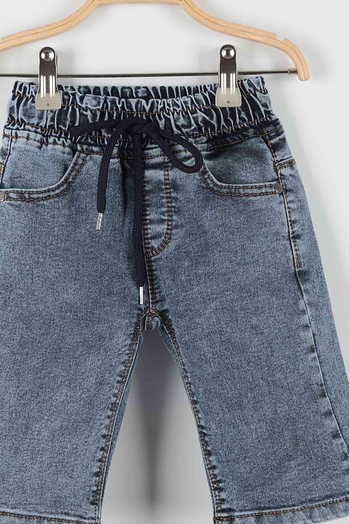 Mavi (3-7 Yaş) Beli Lastikli Belden Bağlamalı Erkek Çocuk Kapri 172692