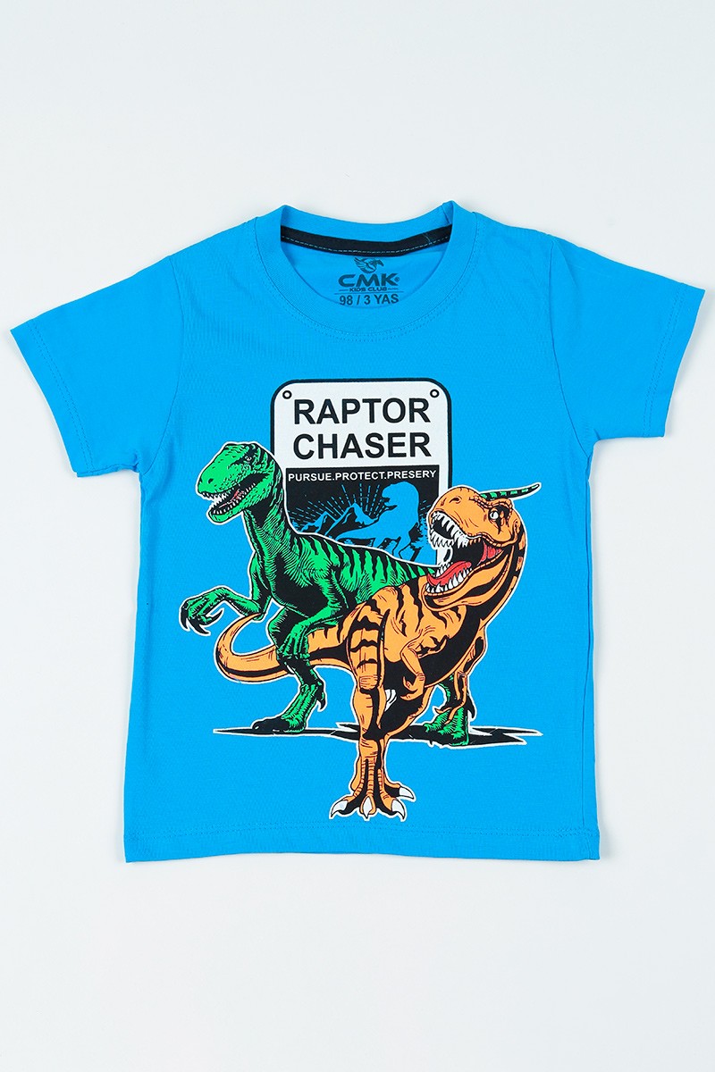Mavi (3-7 yaş) Raptor Chaser  Baskılı Erkek Çocuk Tişört 107964