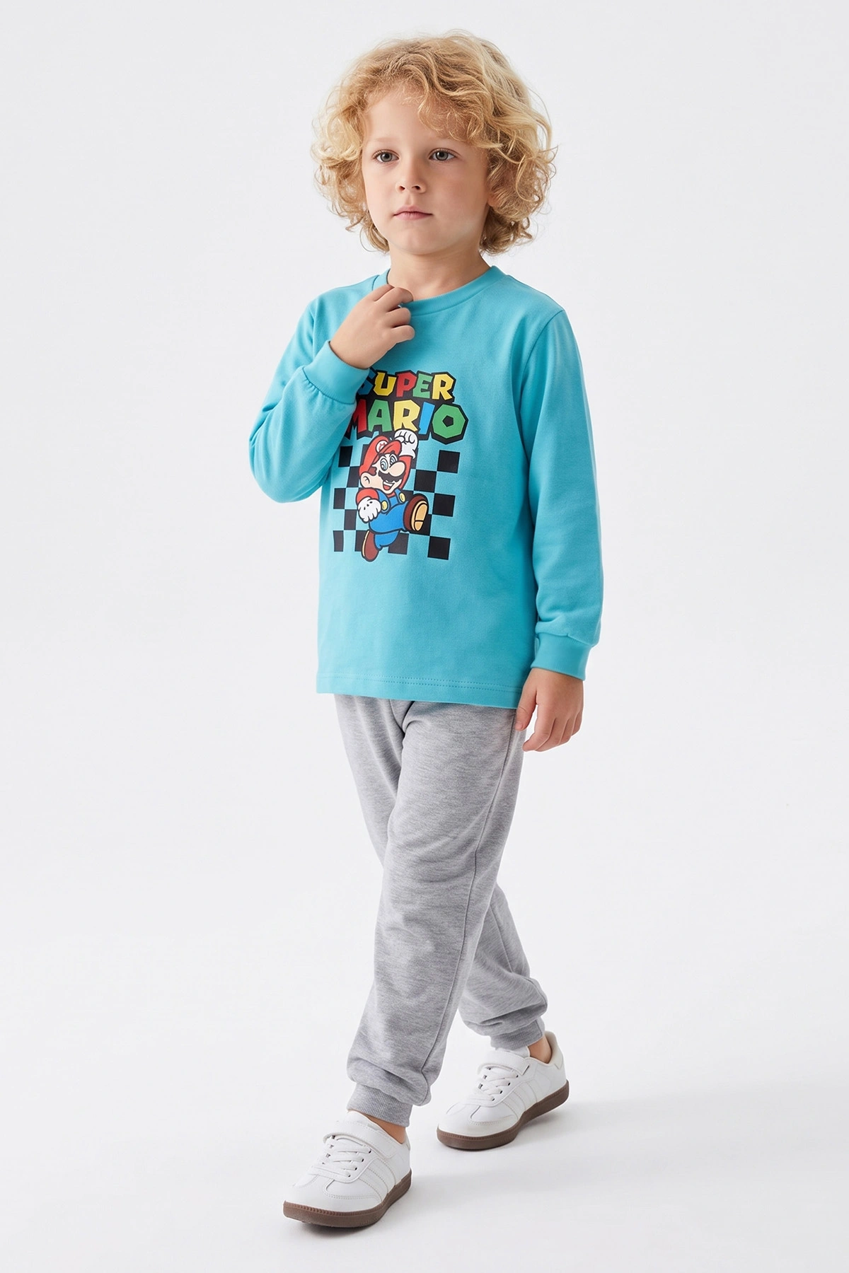 Mavi (3-8 Yaş) Karakter Baskılı İnterlok Kumaş Erkek Çocuk Pijama Takım 491042