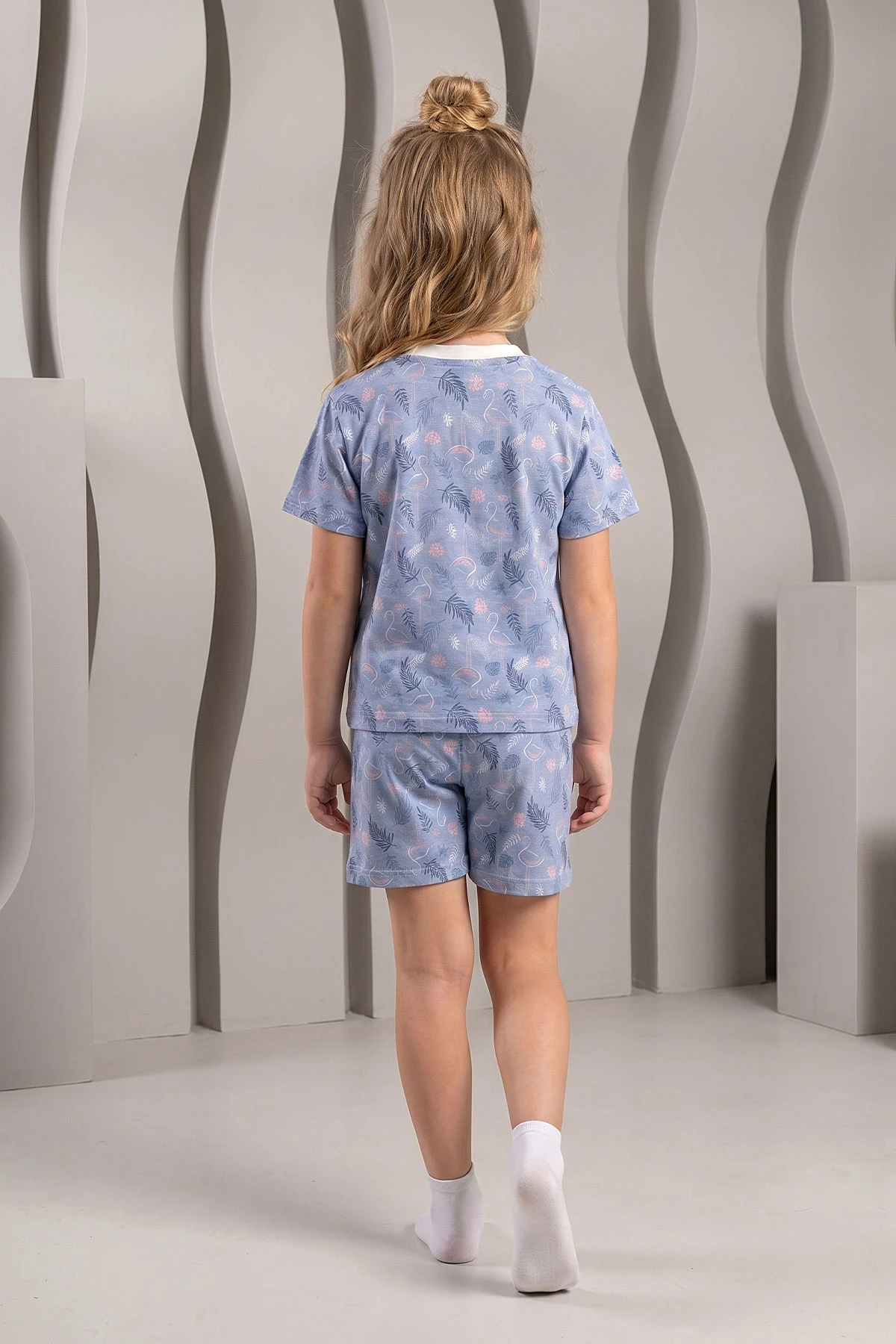 Mavi (3-8 Yaş)Pelikan Desenli Şortlu Kız Çocuk Pijama Takımı 461470