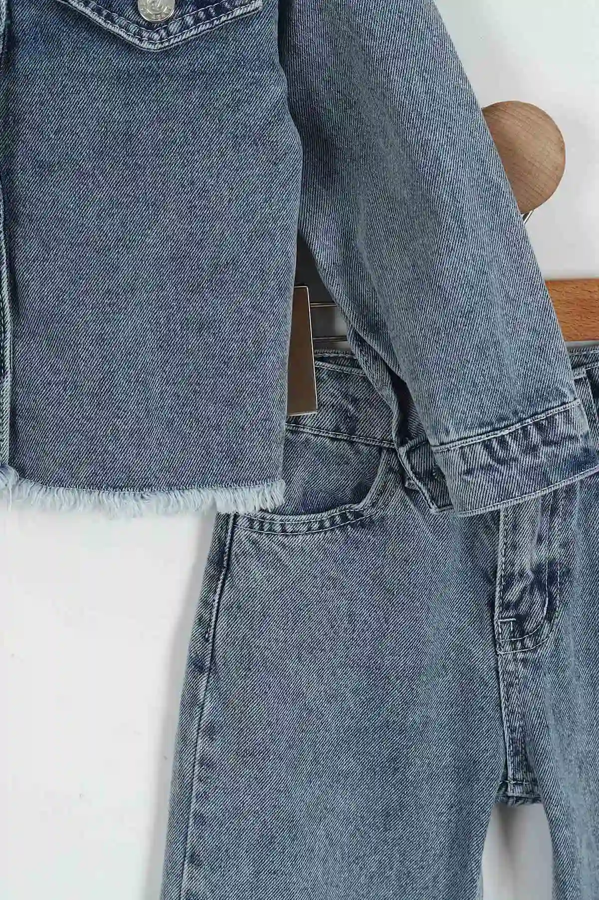 Mavi (4-12 Yaş) Lazer Kesim Klasik Kot Kız Çocuk 2'li Takım 428893