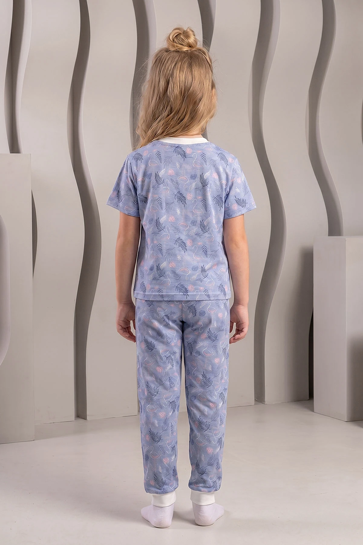 Mavi (4-12 Yaş)Pelikan Desenli Kız Çocuk Pijama Takımı 461481