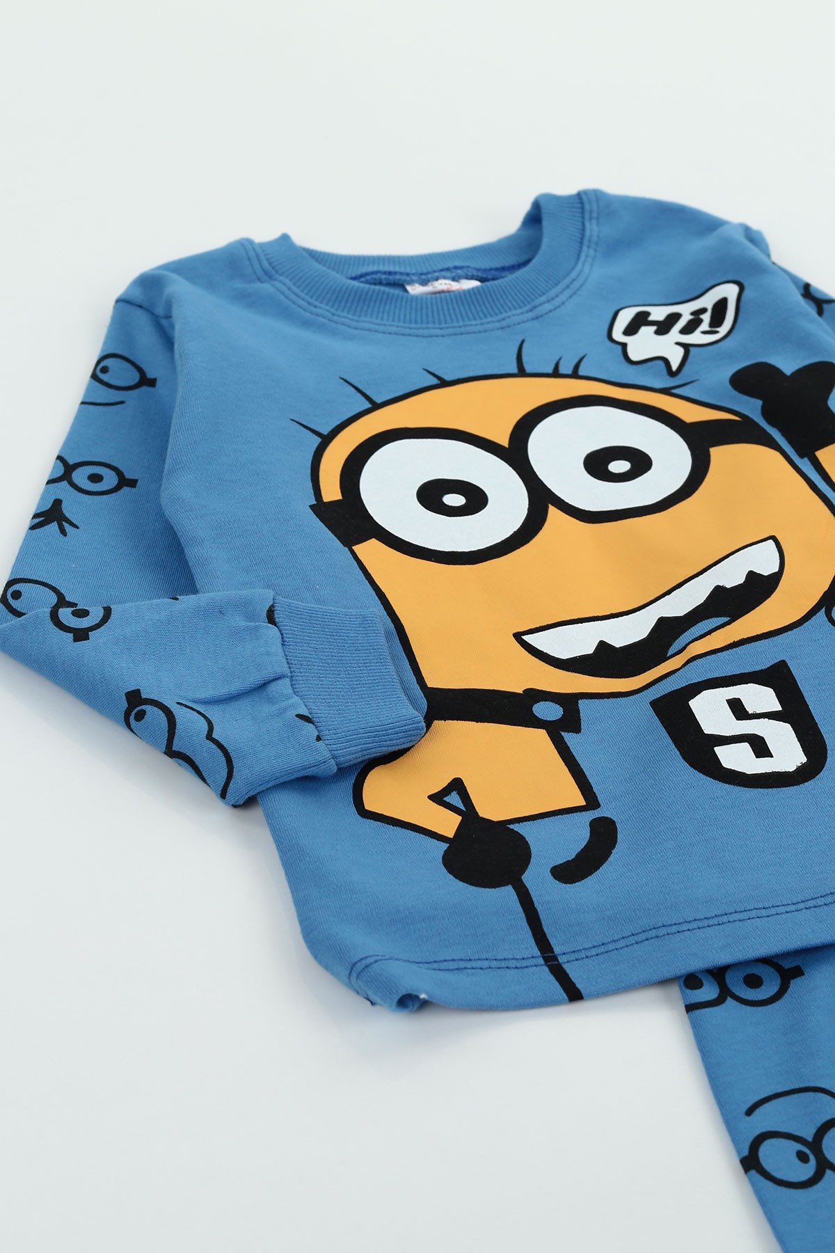 Mavi (4-6 Yaş) Minyon Baskılı Erkek Çocuk Pijama Takımı 128950