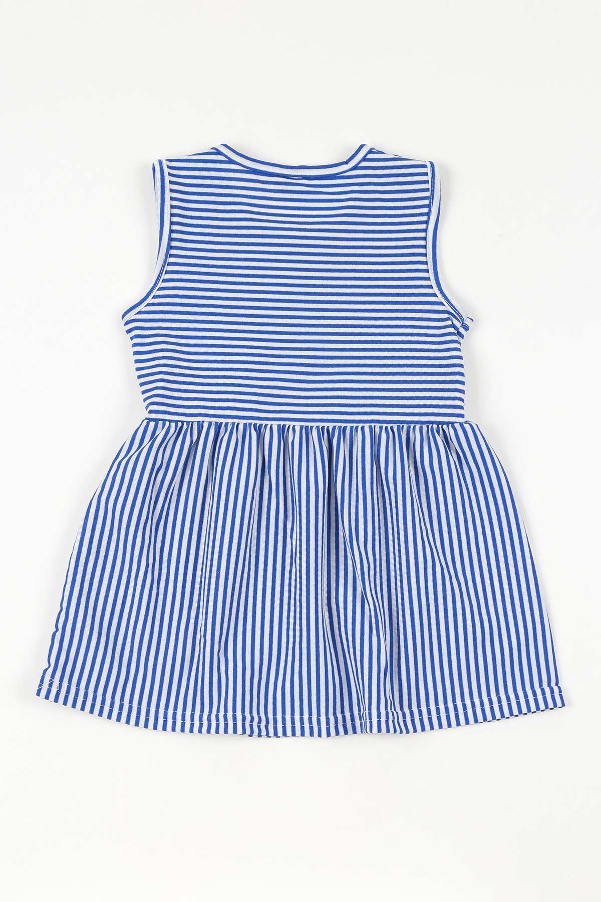 Mavi (4-8 yaş) Düğme Detay Çizgili Kız Çocuk Elbise 108740