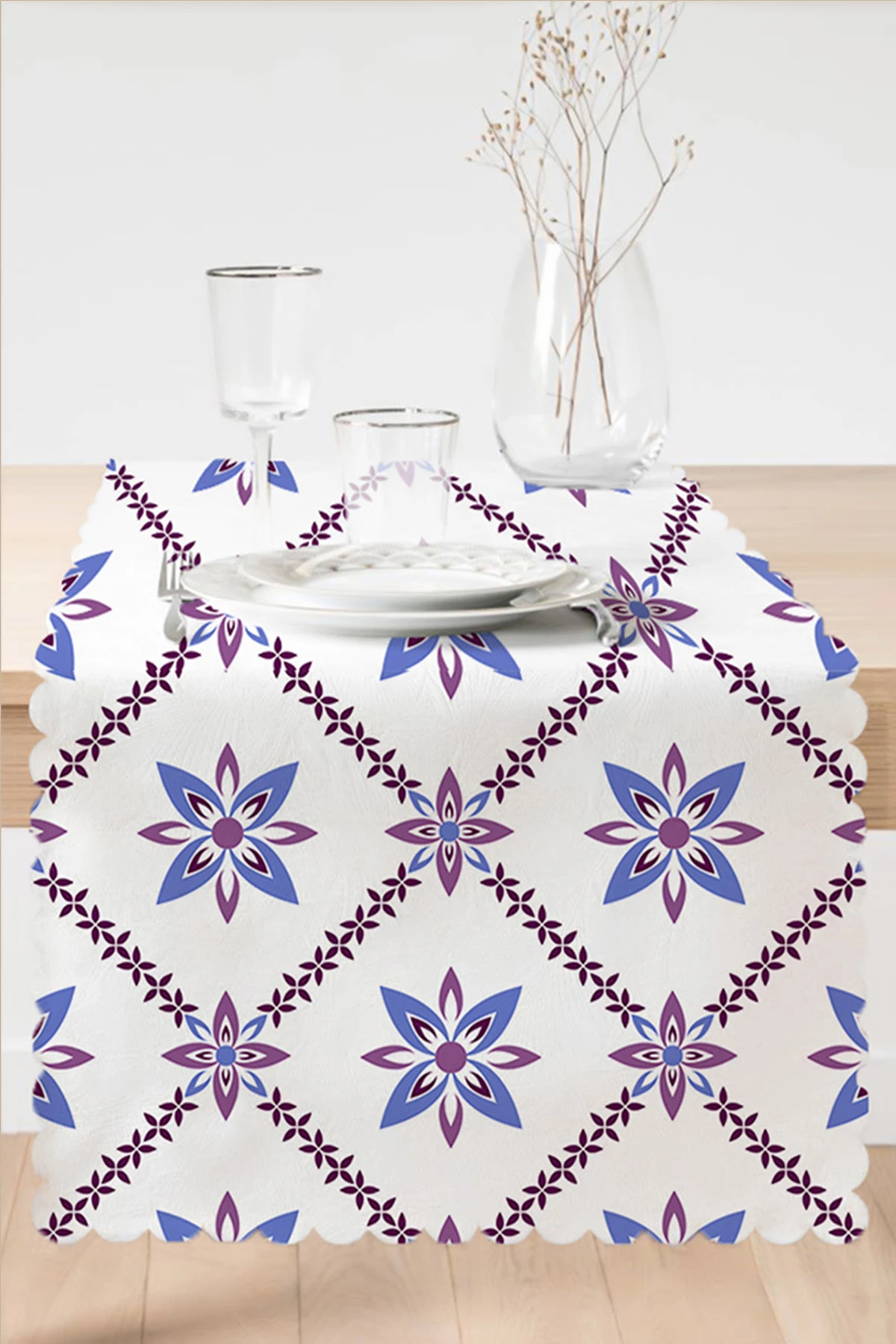 Mavi 45x140 Dijital Baskılı Özel Tasarım Modern Runner 230905