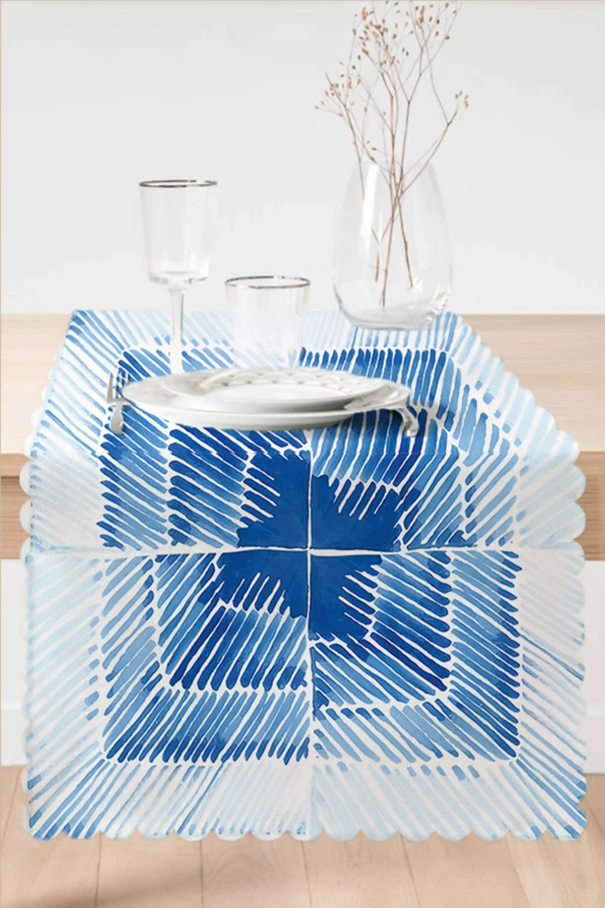 Mavi 45x140 Dijital Baskılı Özel Tasarım Modern Runner 230936
