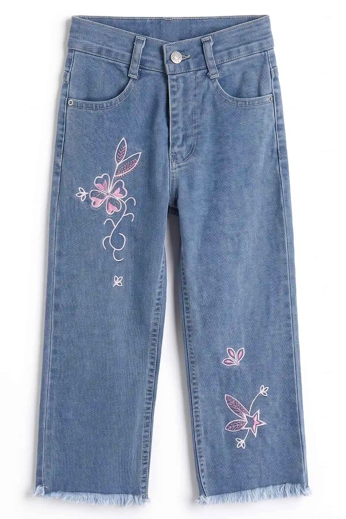 Mavi (5-12 Yaş)Nakışlı Kız Çocuk Kot Pantolon 495096