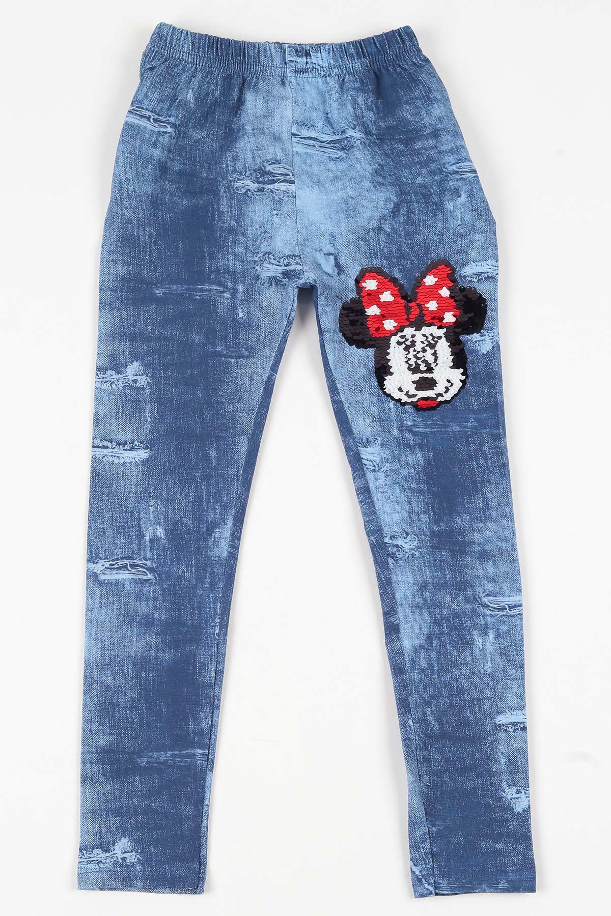 Mavi (5-8 Yaş) Minnie Mouse Pul İşlemeli Kız Çocuk Tayt 108613
