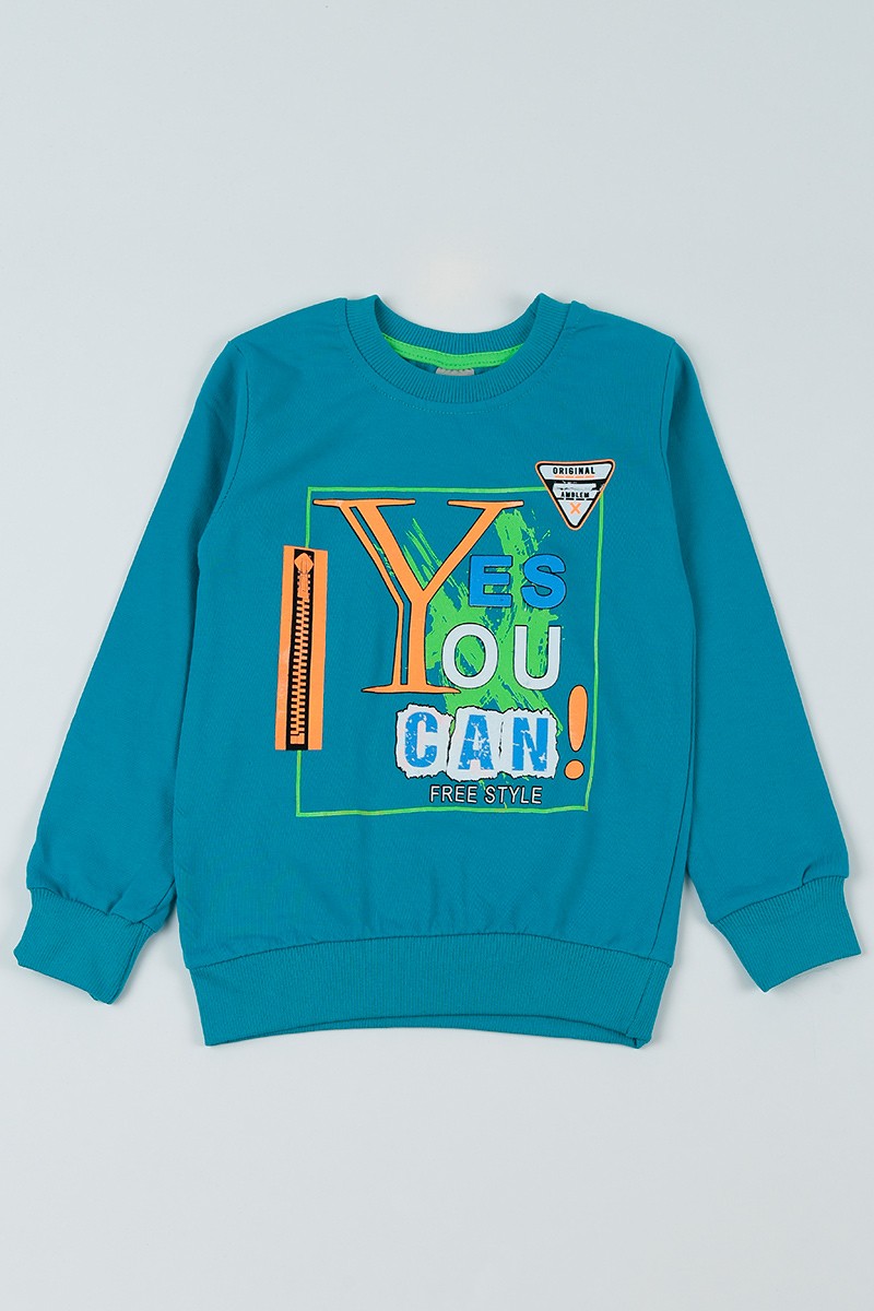 Mavi (5-8 Yaş) Yes You Can Baskılı Erkek Çocuk Sweatshirt 93035