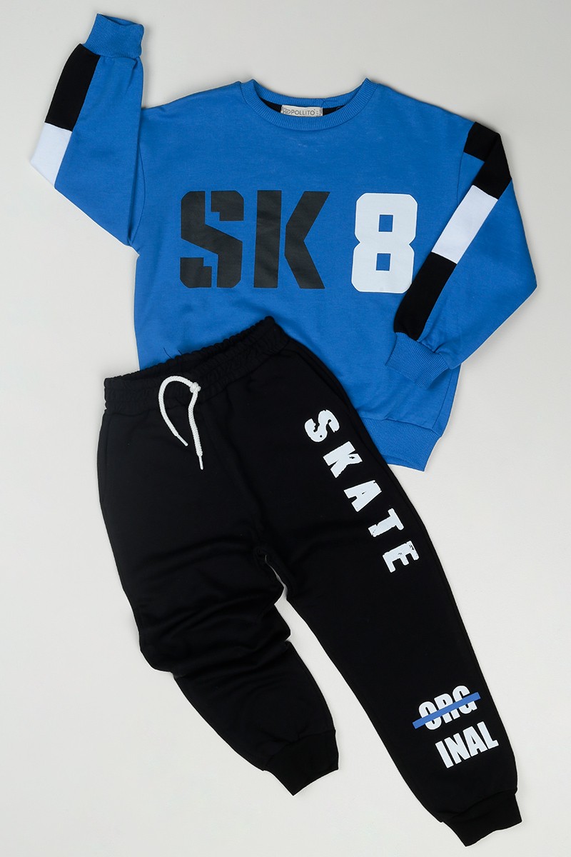 Mavi (5-9 Yaş) SK8 Baskılı Erkek Çocuk Takım 83834