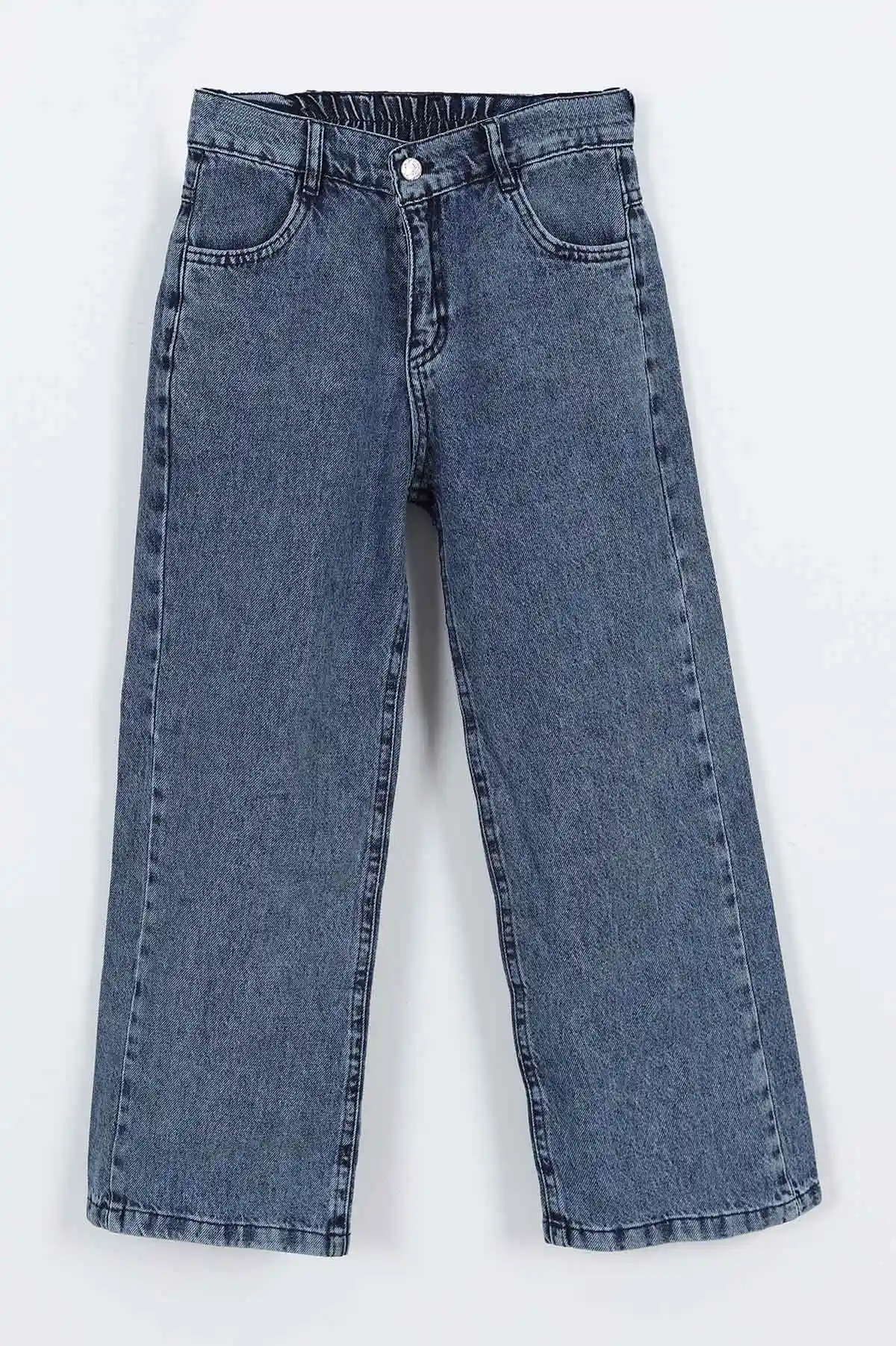 Mavi (6-10 Yaş )Bol Paça Kız Çocuk Kot Pantolon 319535