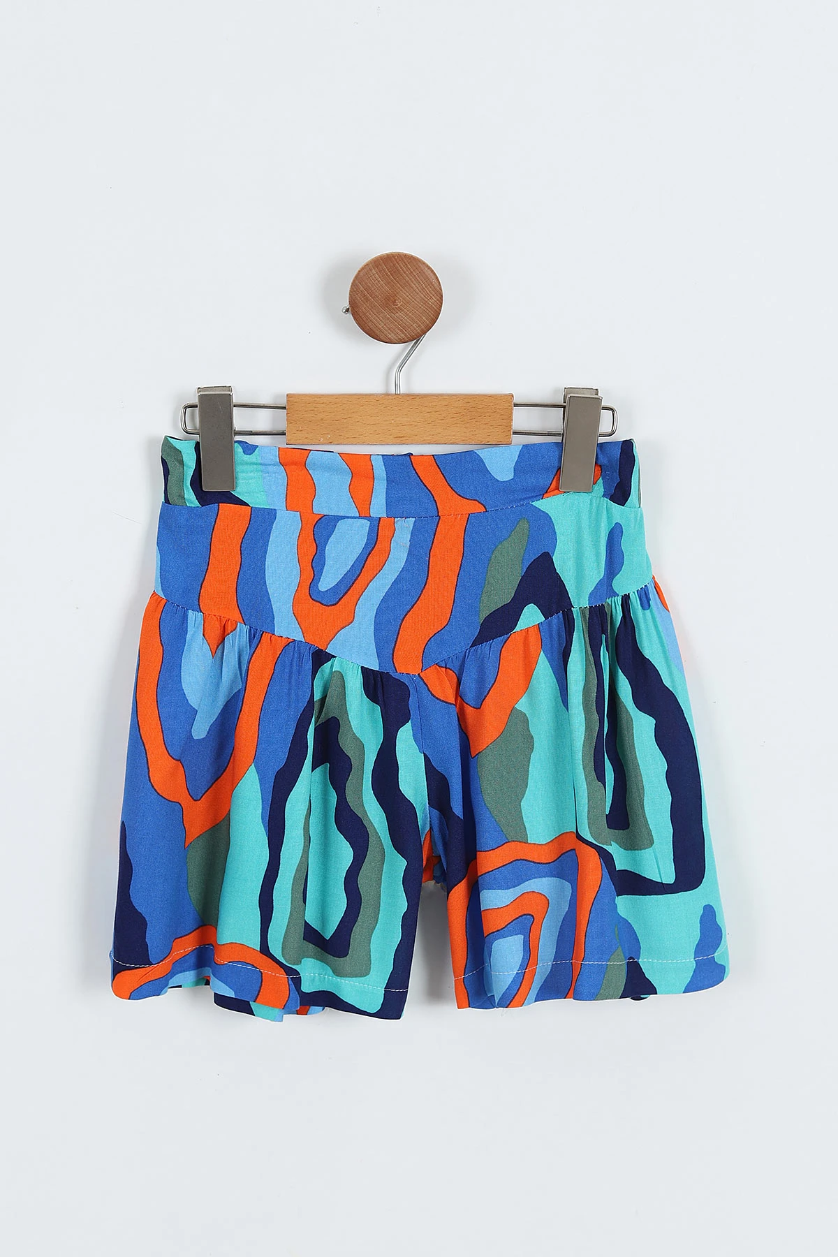 Mavi (6-10 Yaş) Omuz Bağlamalı Vİskon Şortlu Kız Çocuk Yazlık Takım 347929