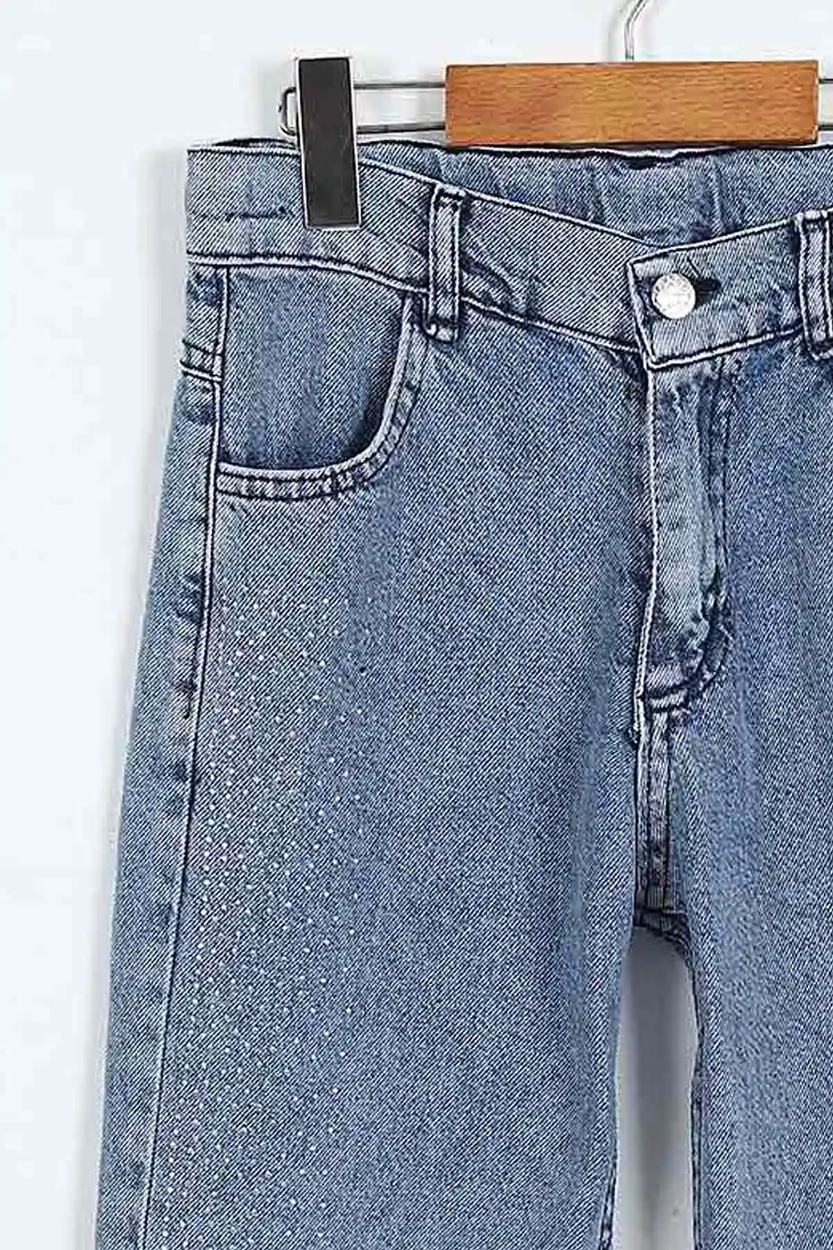 Mavi (6-10 Yaş) Taş   Baskılı Bol Paça Kız Çocuk Kot Pantolon 397869