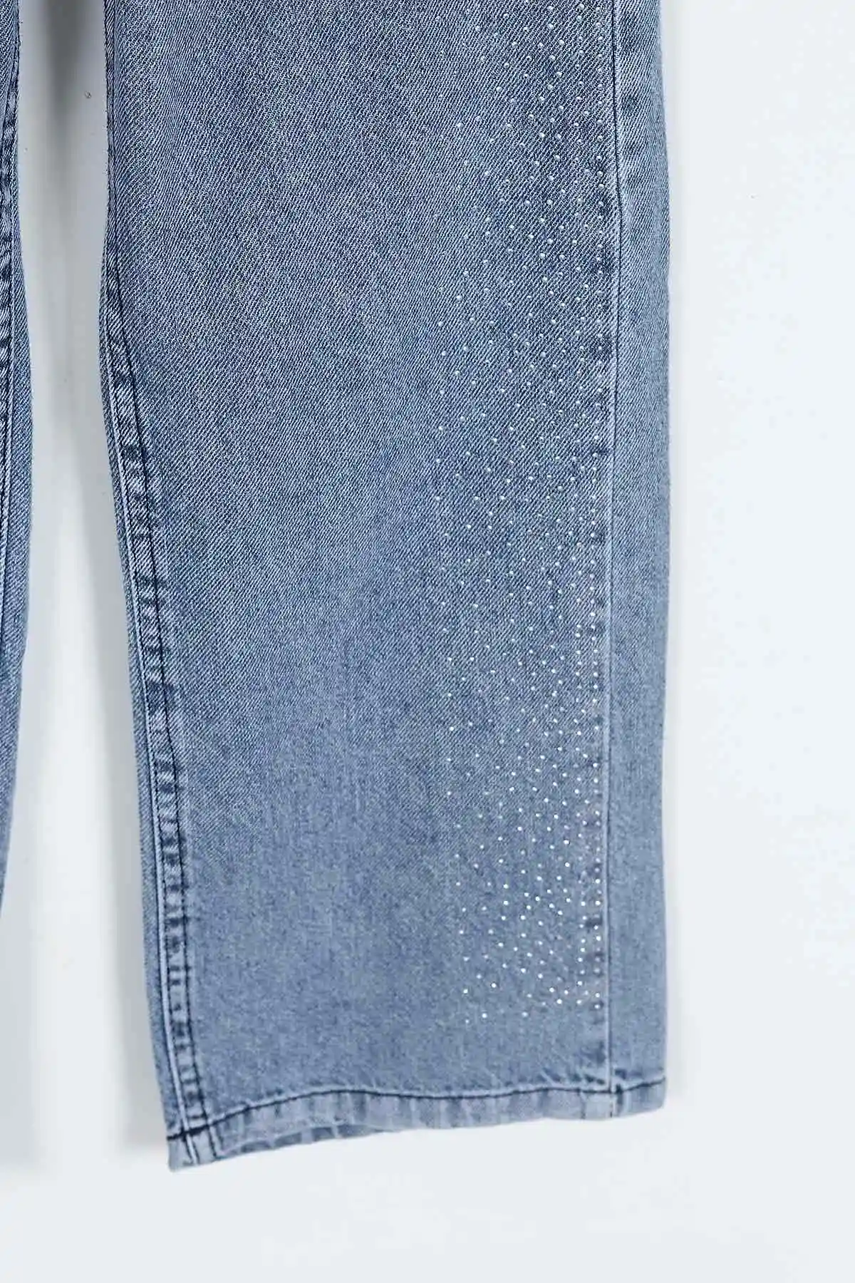 Mavi (6-10 Yaş) Taş   Baskılı Bol Paça Kız Çocuk Kot Pantolon 397869