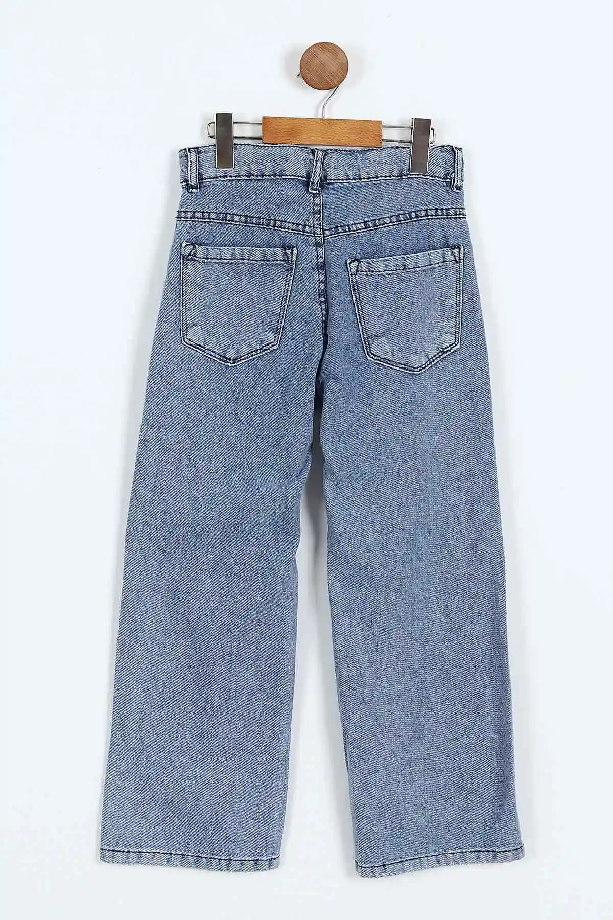 Mavi (6-10 Yaş) Taş   Baskılı Bol Paça Kız Çocuk Kot Pantolon 397869