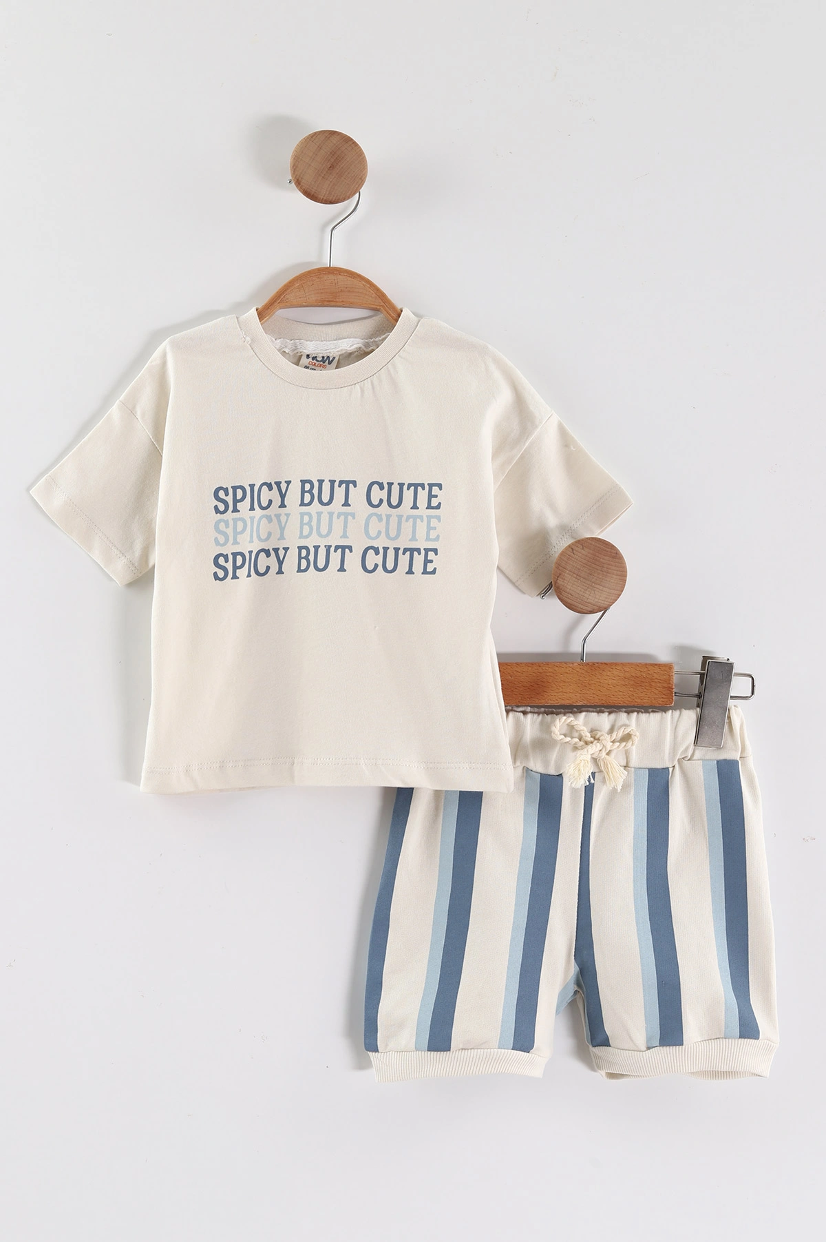 Mavi (6-12 Ay-3-4 Yaş) Cute Baskılı Tişörtlü Çizgili Şortlu Erkek Çocuk Yazlık Takım 452951