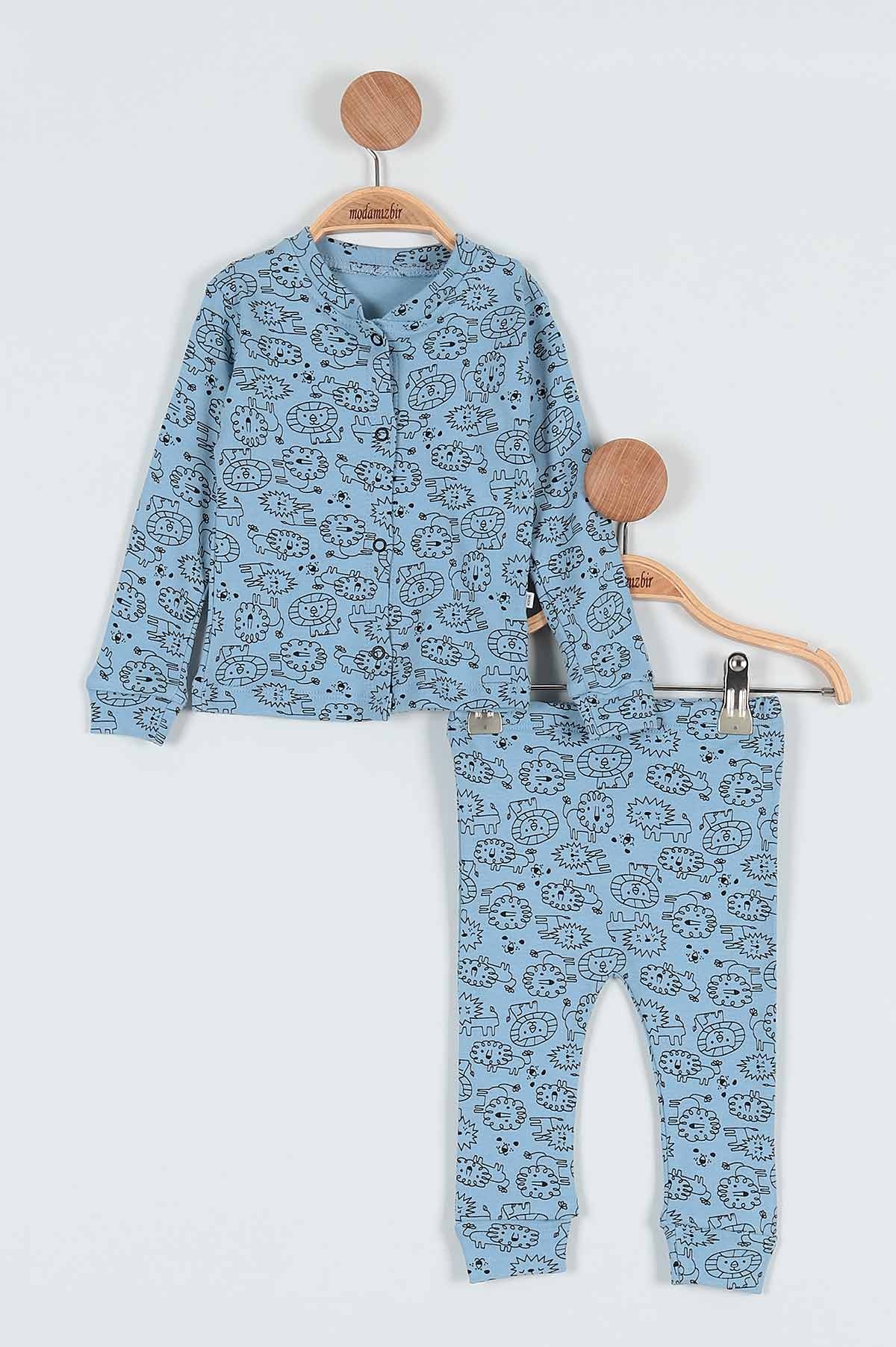 Mavi (6-12 Ay) Aslan Baskılı Erkek Bebe Pijama Takımı 186684