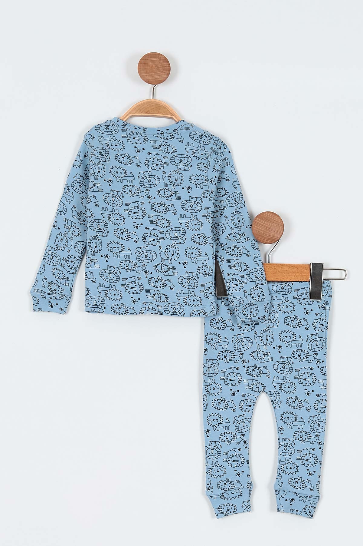 Mavi (6-12 Ay) Aslan Baskılı Önü Çıtçıtlı Erkek Bebe Pijama Takım 196989