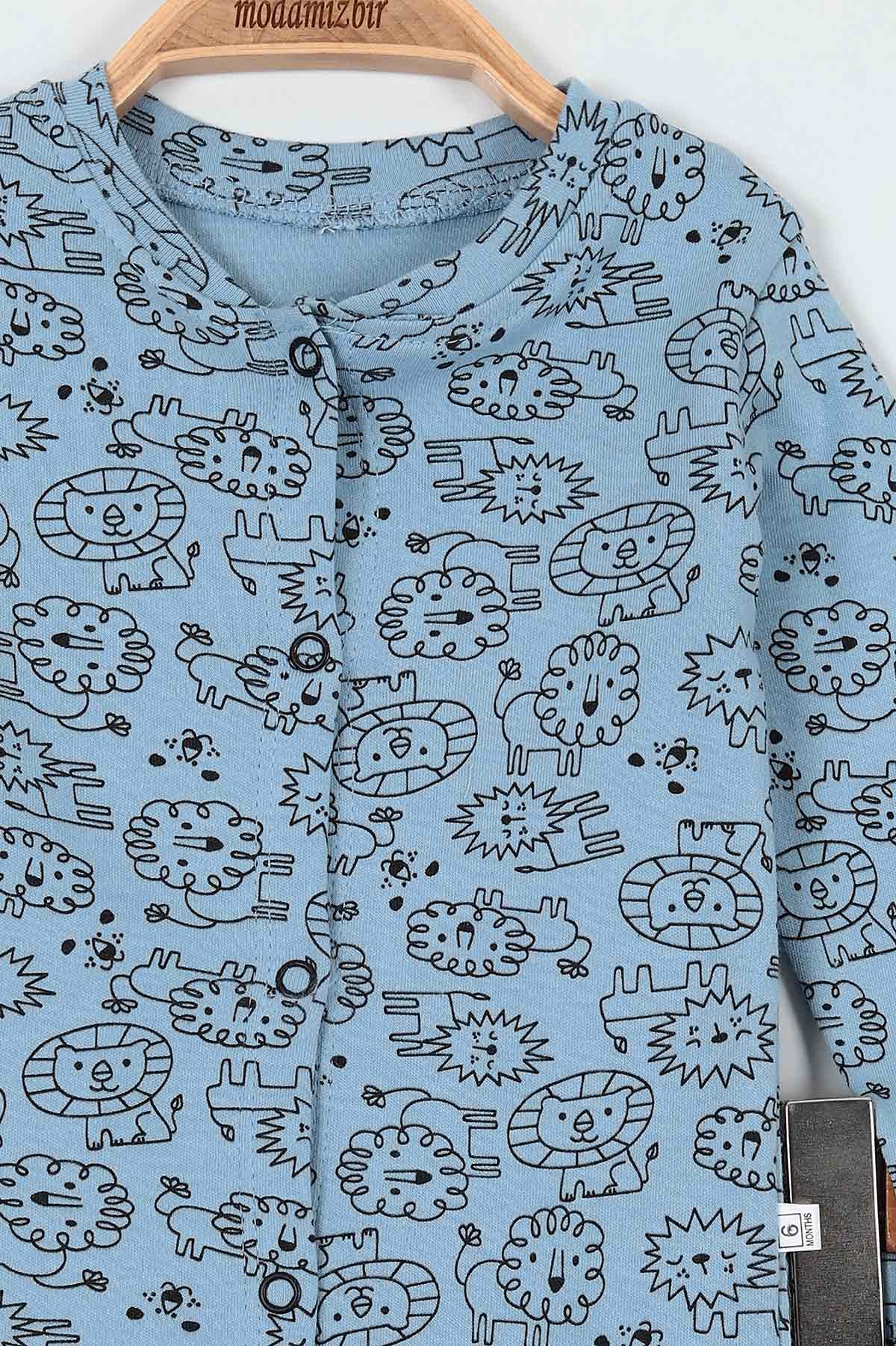Mavi (6-12 Ay) Aslan Baskılı Önü Çıtçıtlı Erkek Bebe Pijama Takım 196989