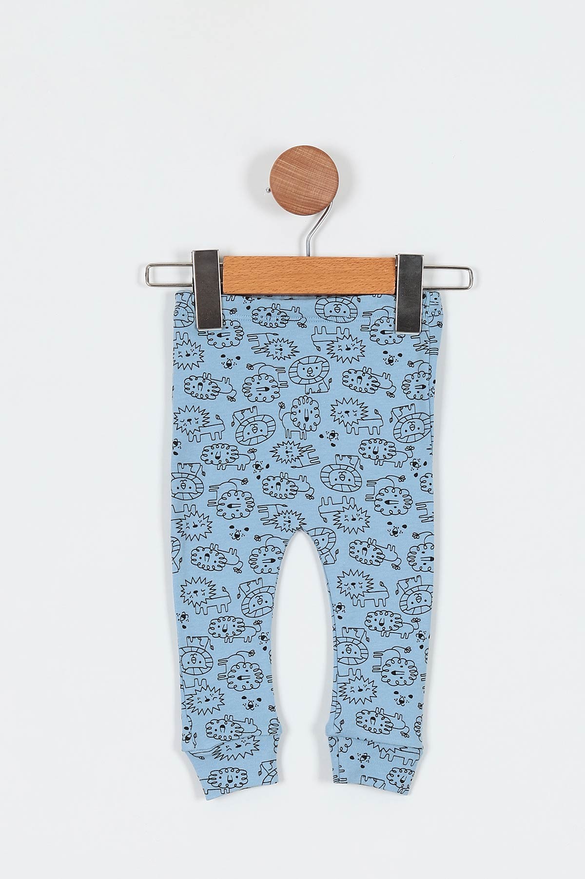 Mavi (6-12 Ay) Aslan Baskılı Önü Çıtçıtlı Erkek Bebe Pijama Takım 196989