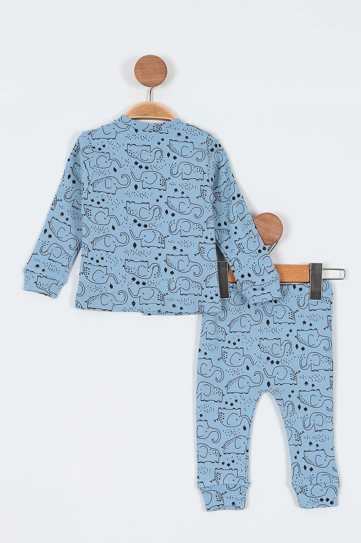 Mavi (6-12 Ay) Fil Baskılı Önü Çıtçıtlı Erkek Bebe Pijama Takım 196992