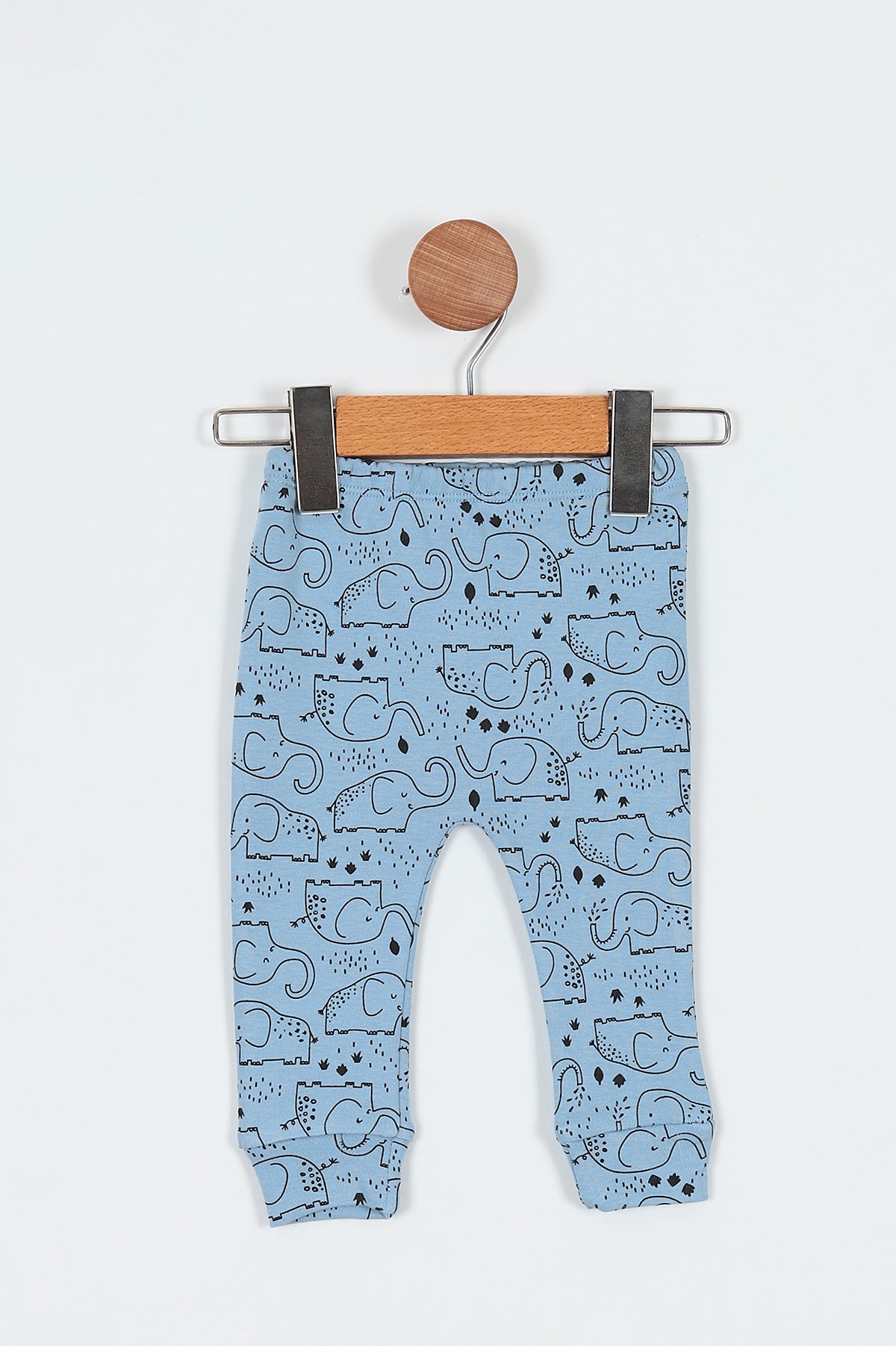 Mavi (6-12 Ay) Fil Baskılı Önü Çıtçıtlı Erkek Bebe Pijama Takım 196992