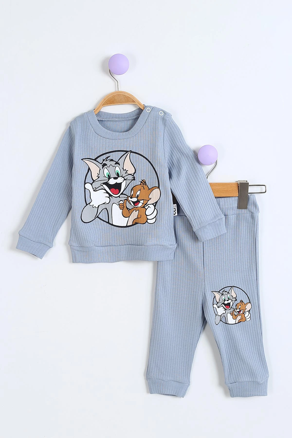 Mavi (6-12 Ay) Karakter Baskılı Erkek Bebek Takım 299584