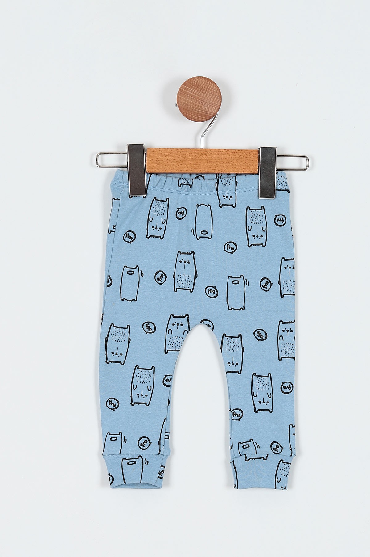 Mavi (6-12 Ay) Kedi Baskılı Önü Çıtçıtlı Erkek Bebe Pijama Takım 196986