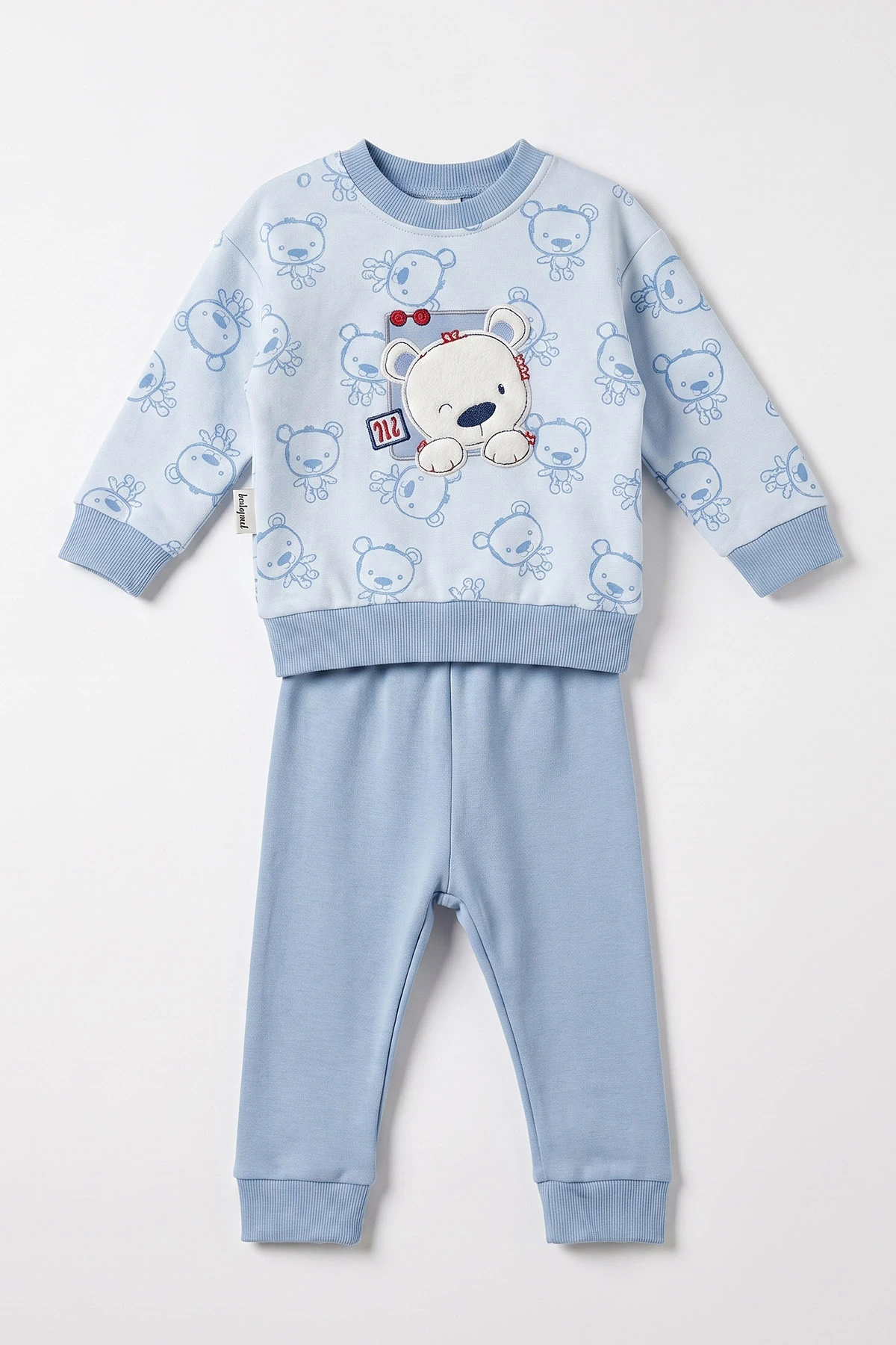 Mavi (6-12 Ay)Ayı Nakışlı Erkek Bebek Takım 476800