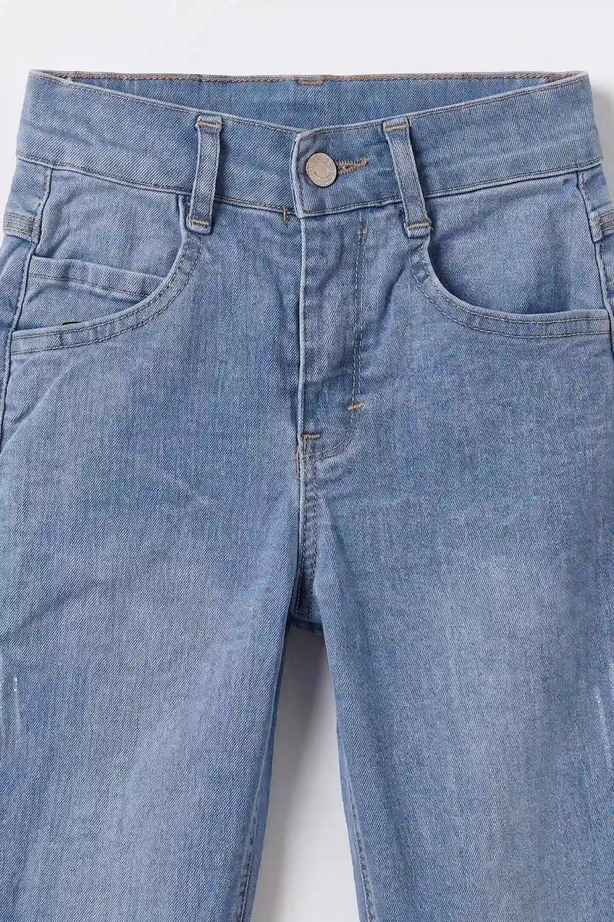 Mavi (6-12 Yaş) Lazer Detaylı Cepli Çocuk Kot Pantolon 493019