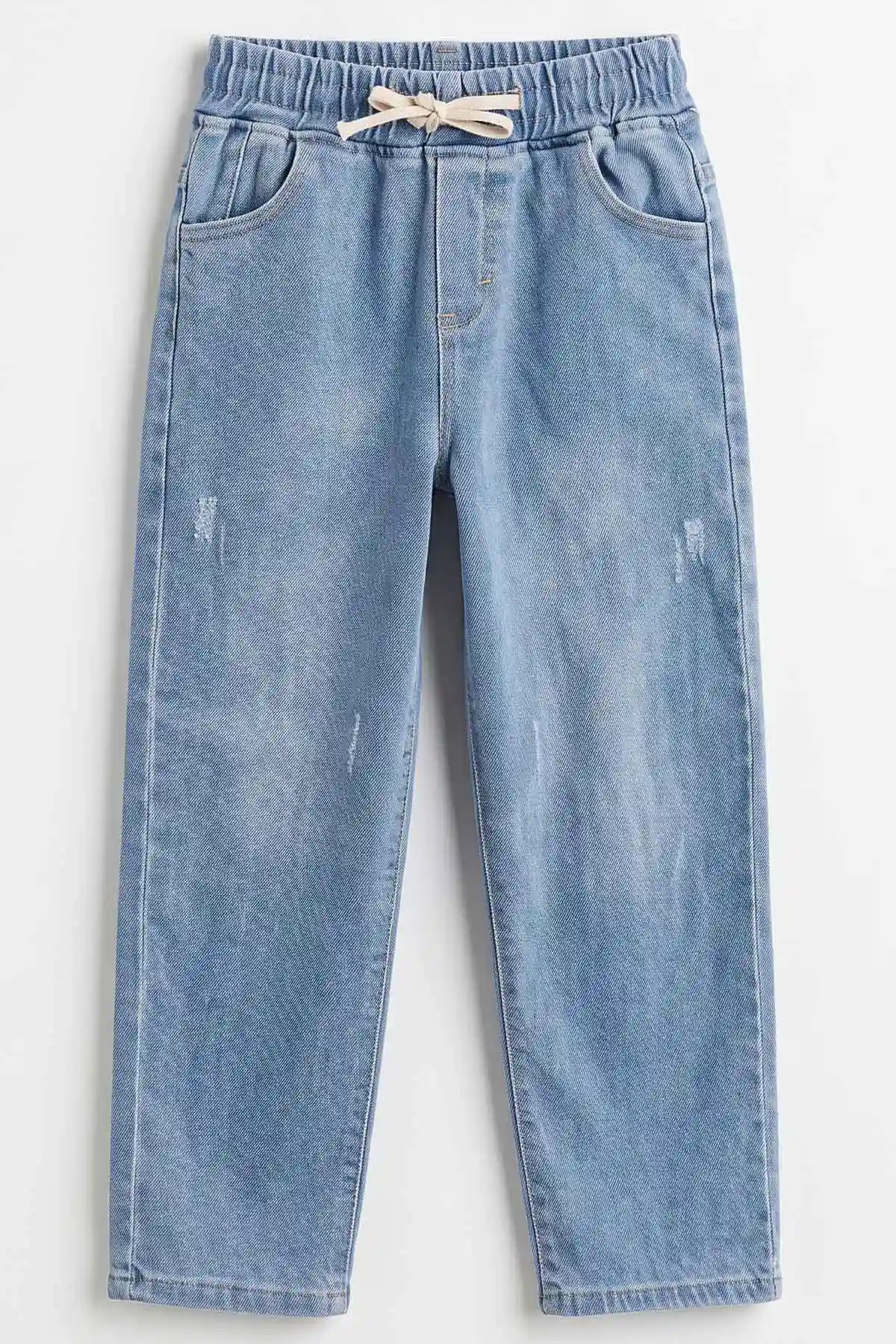 Mavi (6-15 Yaş)Beli Lastikli Baggy Jogger Erkek Çocuk Kot Pantolon 492872